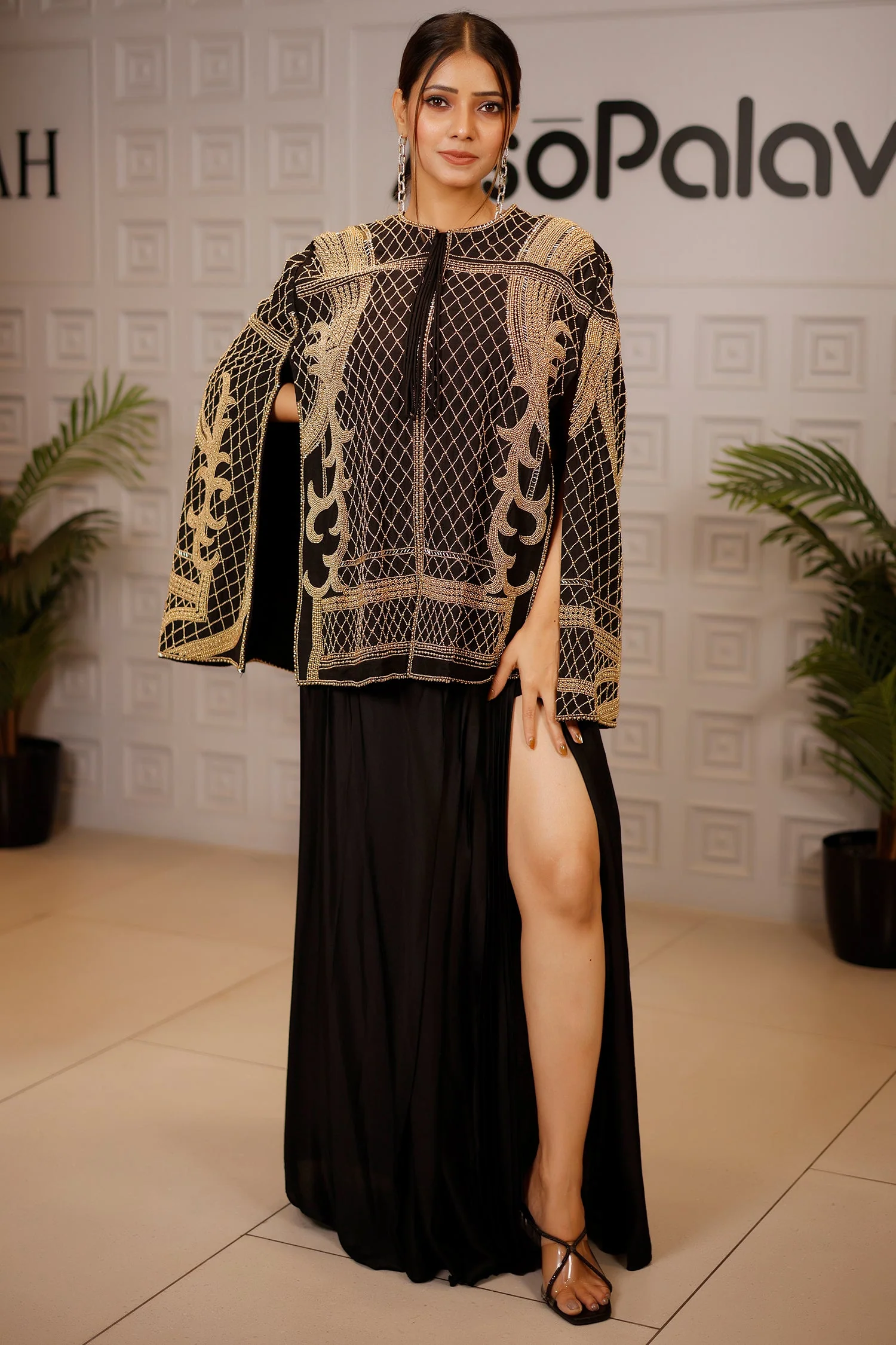 Black Raw Silk Beaded Contemporary Indo-Western Co-ord Set - Image 2