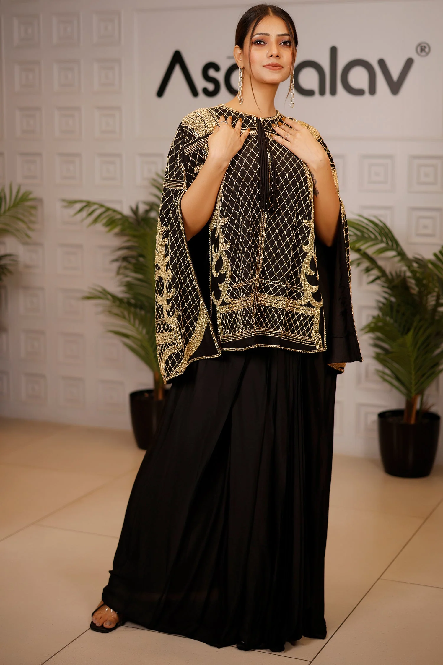 Black Raw Silk Beaded Contemporary Indo-Western Co-ord Set - Image 4