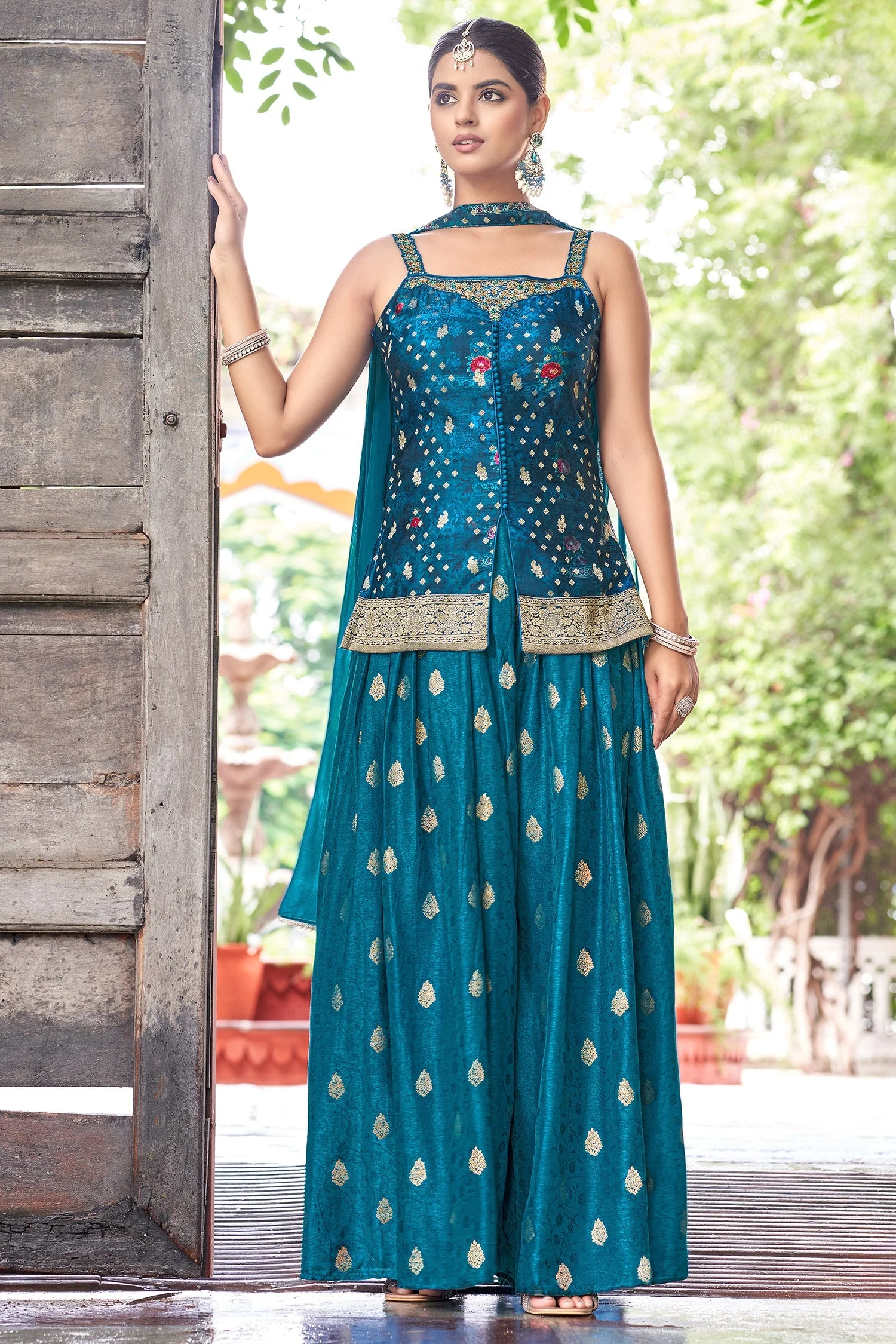 Blue Art Silk Woven Palazzo Suit - Image 2