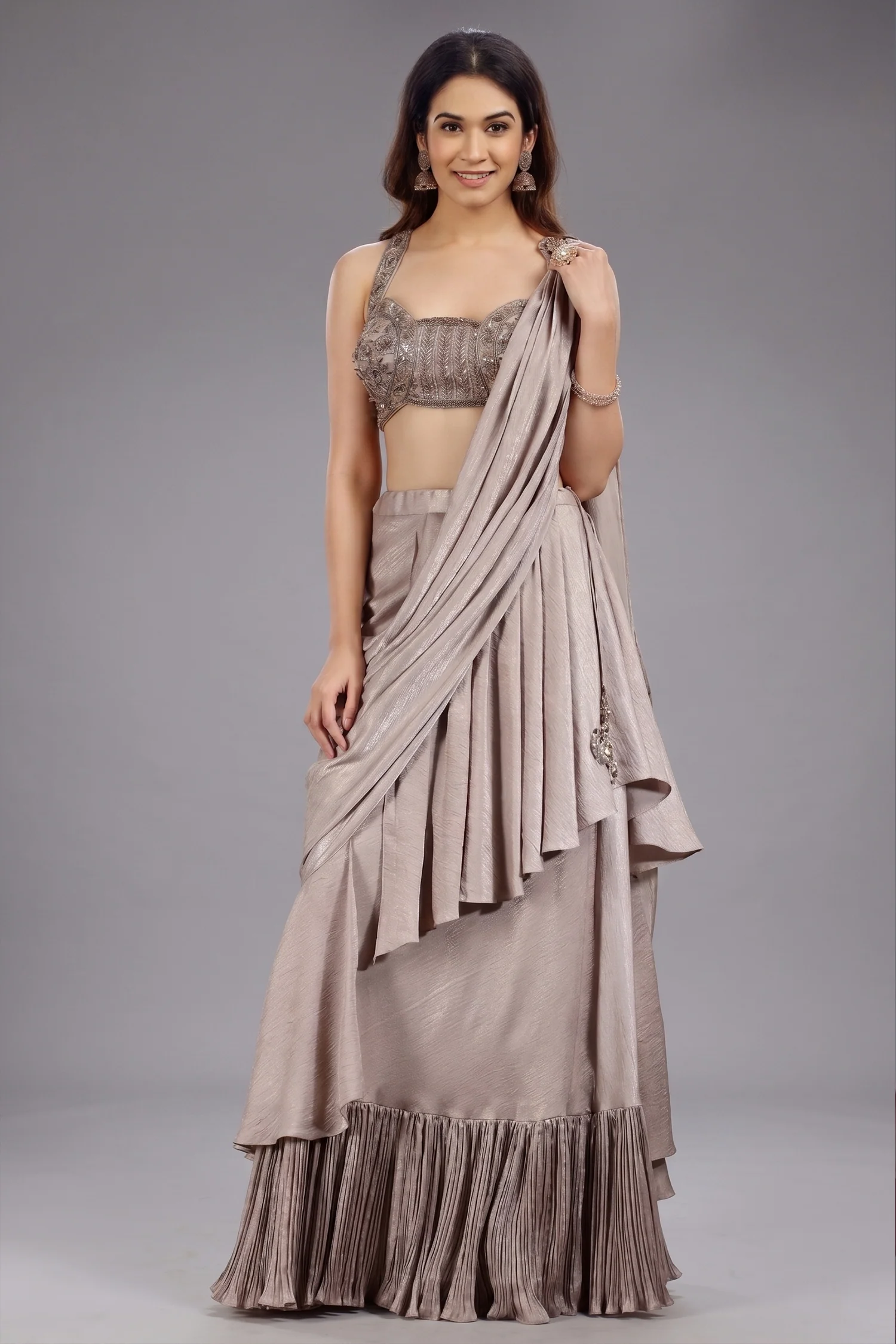 Champagne Beige Imported Lycra Lehenga with Attached Dupatta