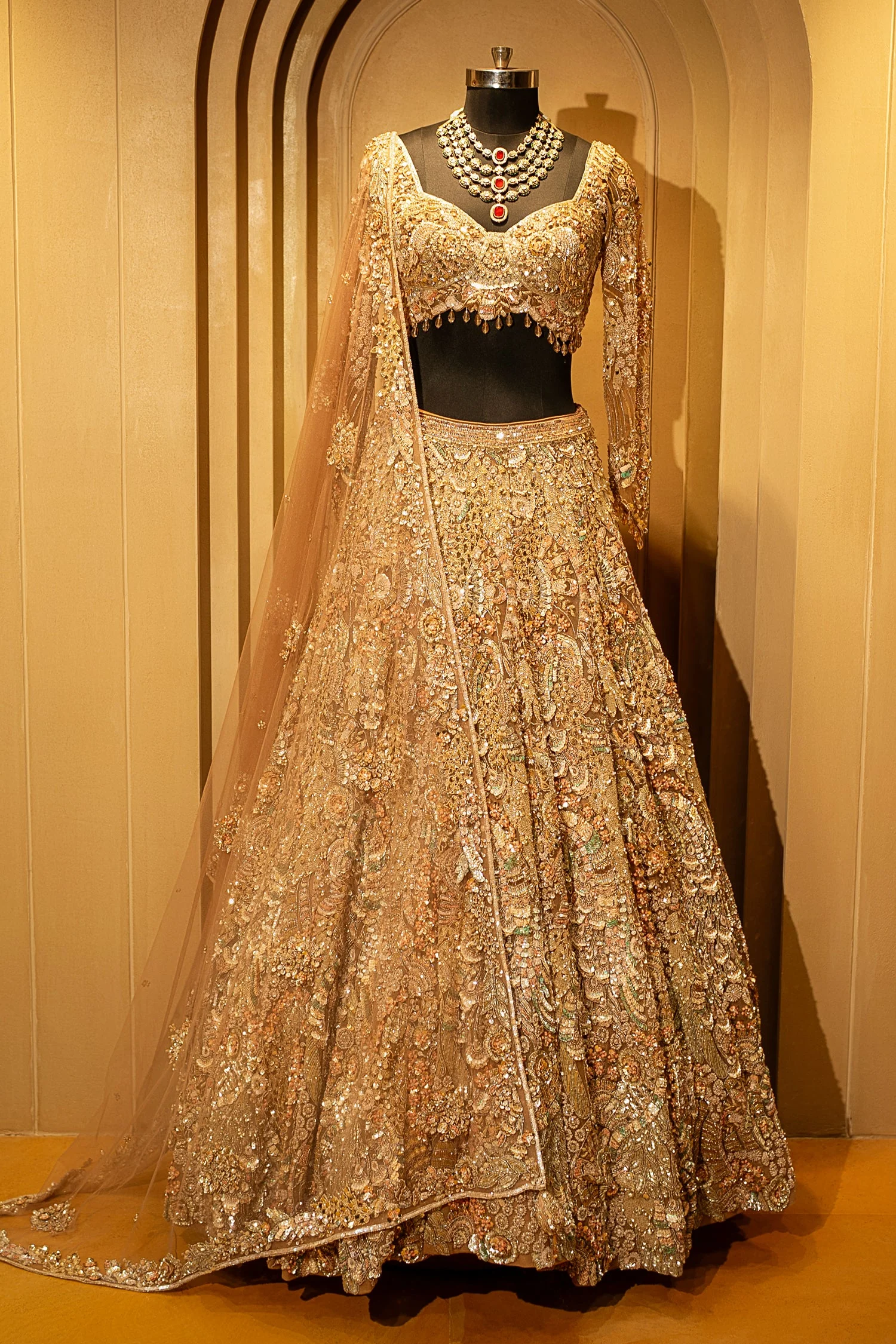 Champagne Beige Net Embellished Designer Lehenga - Image 2