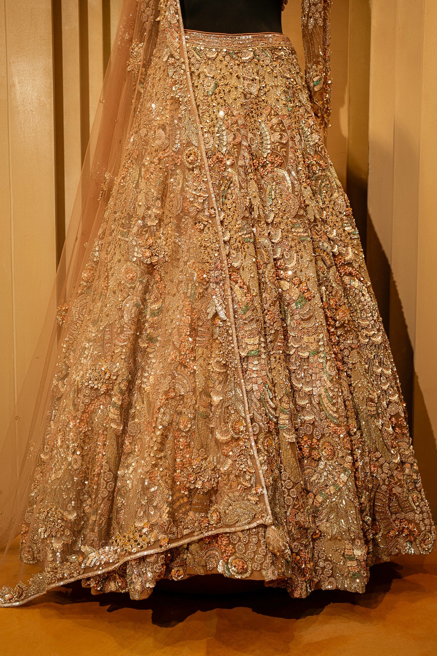 Champagne Beige Net Embellished Designer Lehenga - Image 4