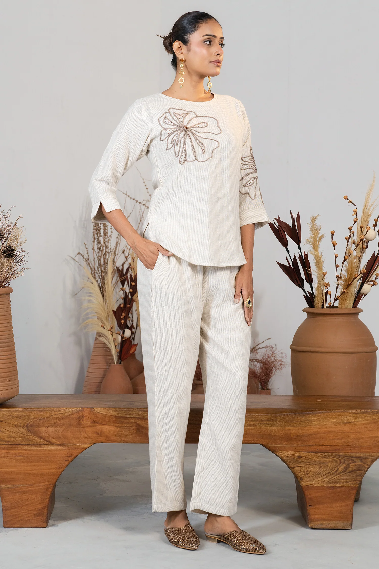 Ivory Jute Embroidered Co-Ord Set - Image 2