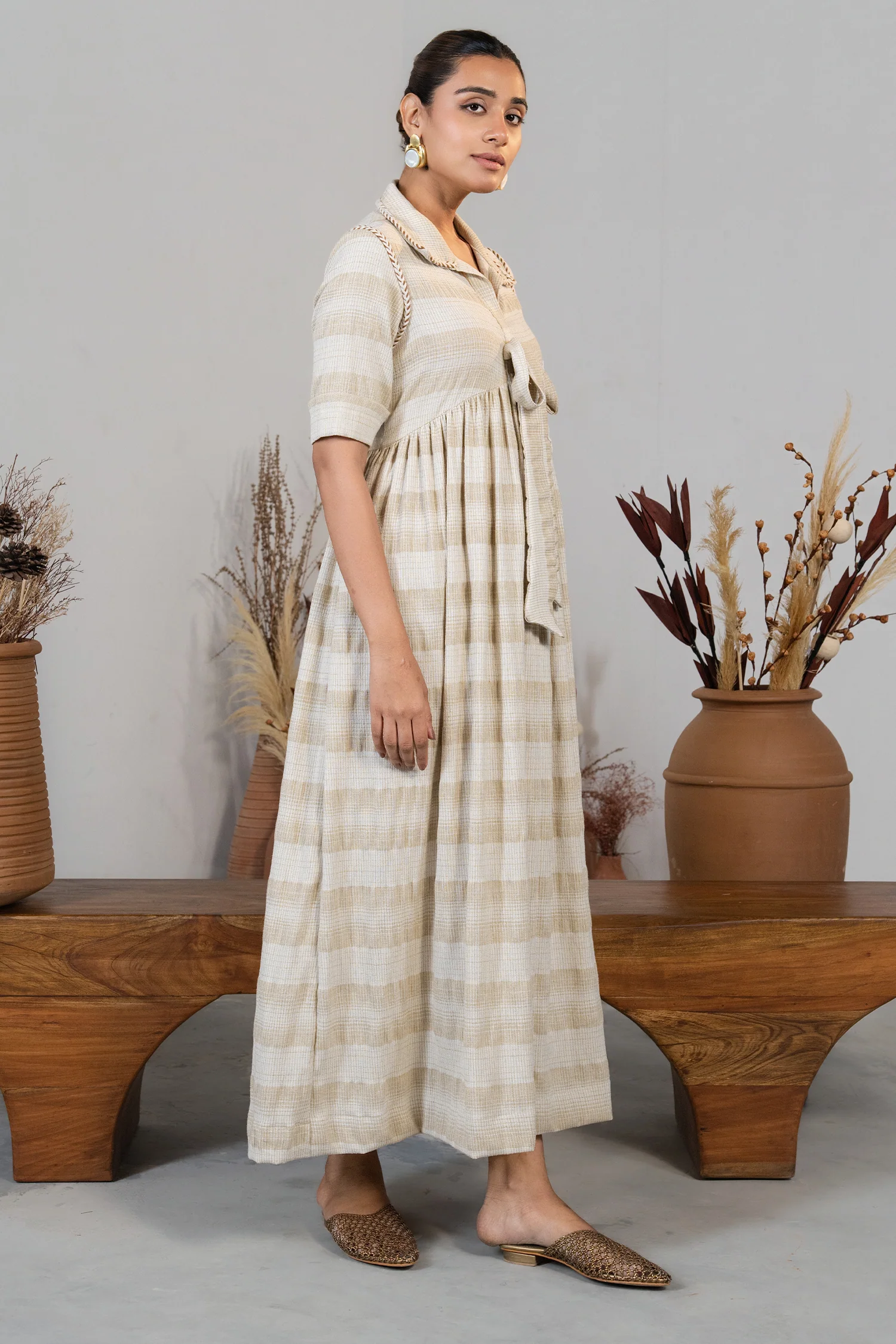 Ivory Jute Embroidered Tie Up Dress - Image 2