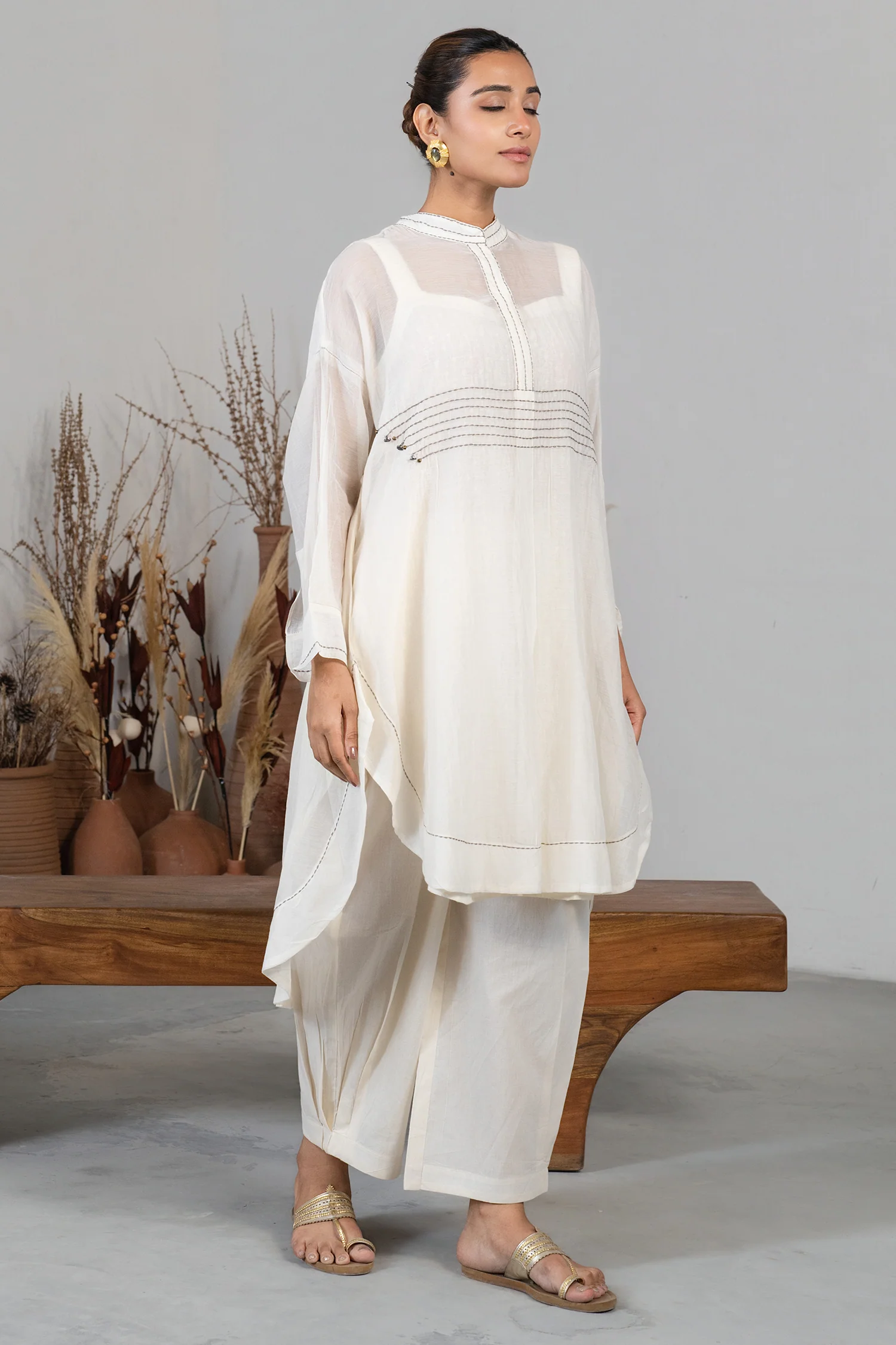 Ivory White Organza High and Low Co-Ord Set - Image 3