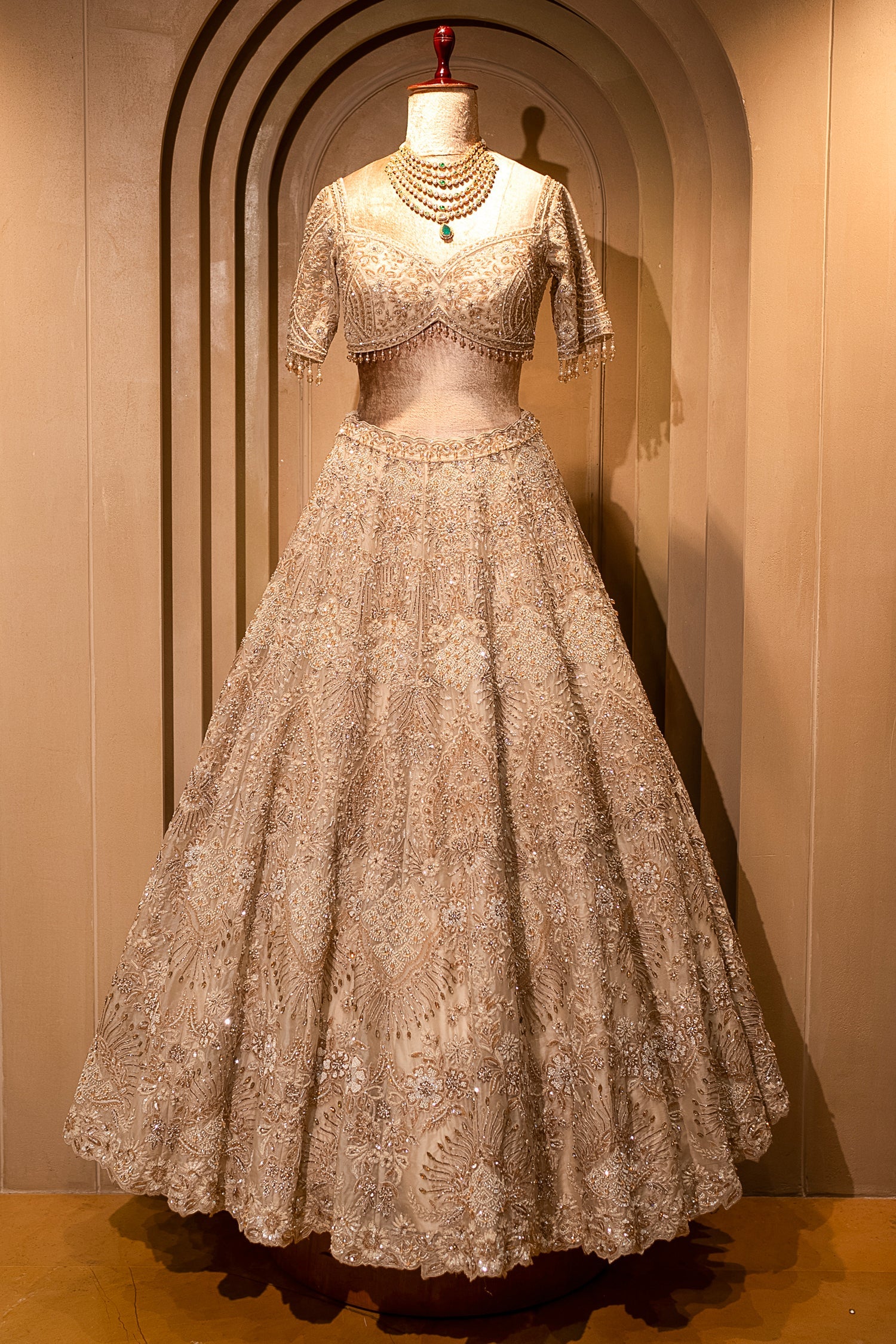 Ivory White Silk Bridal Lehenga with Ethereal Cutdana and Stone Artistry - Image 3