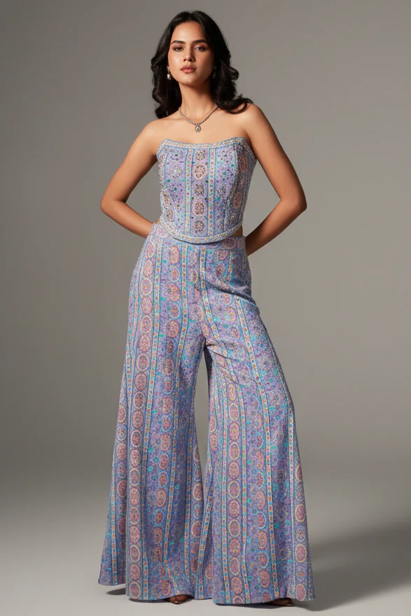 Lavender Purple Georgette Embroidered Co-Ord Set
