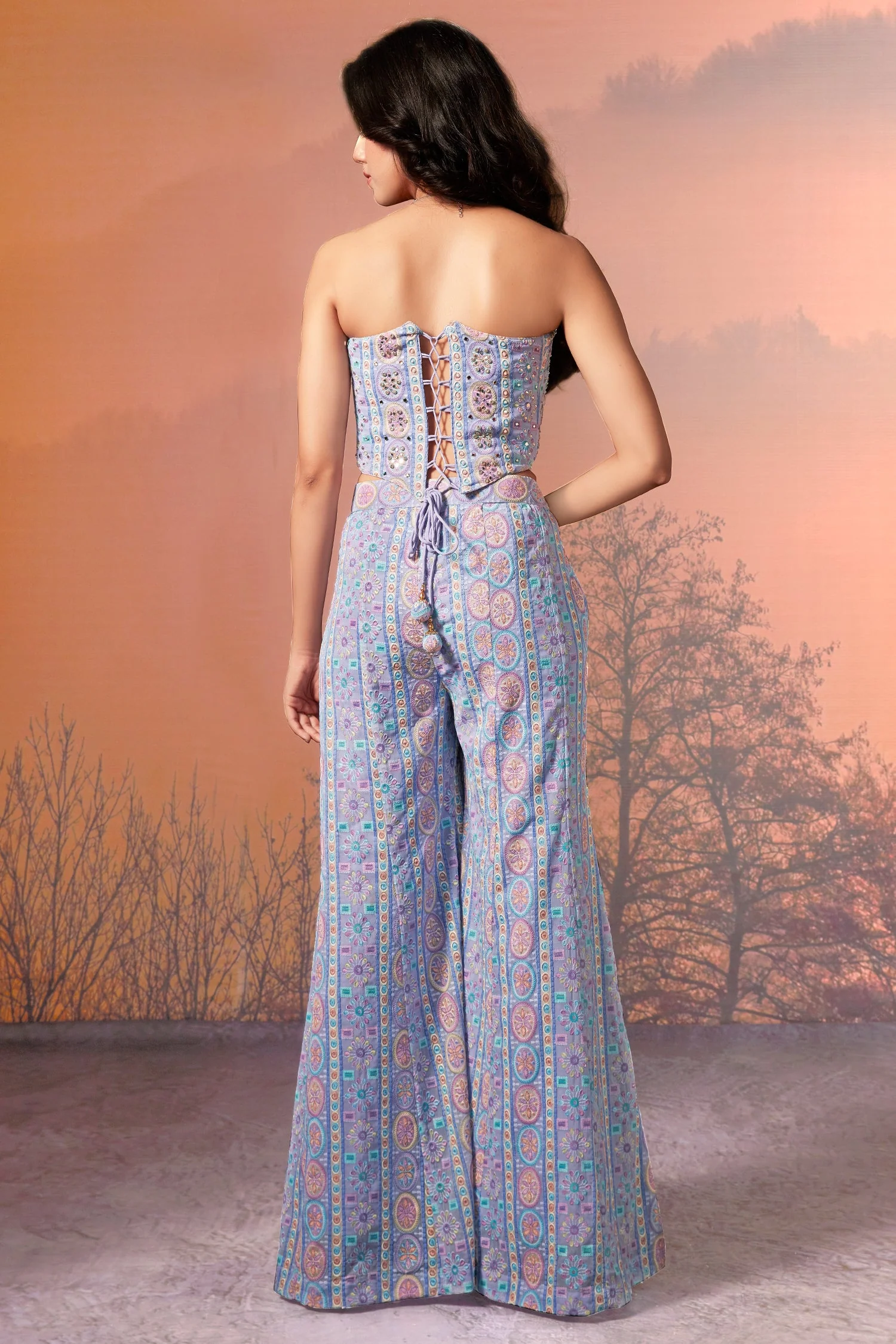 Lavender Purple Georgette Embroidered Co-Ord Set - Image 3