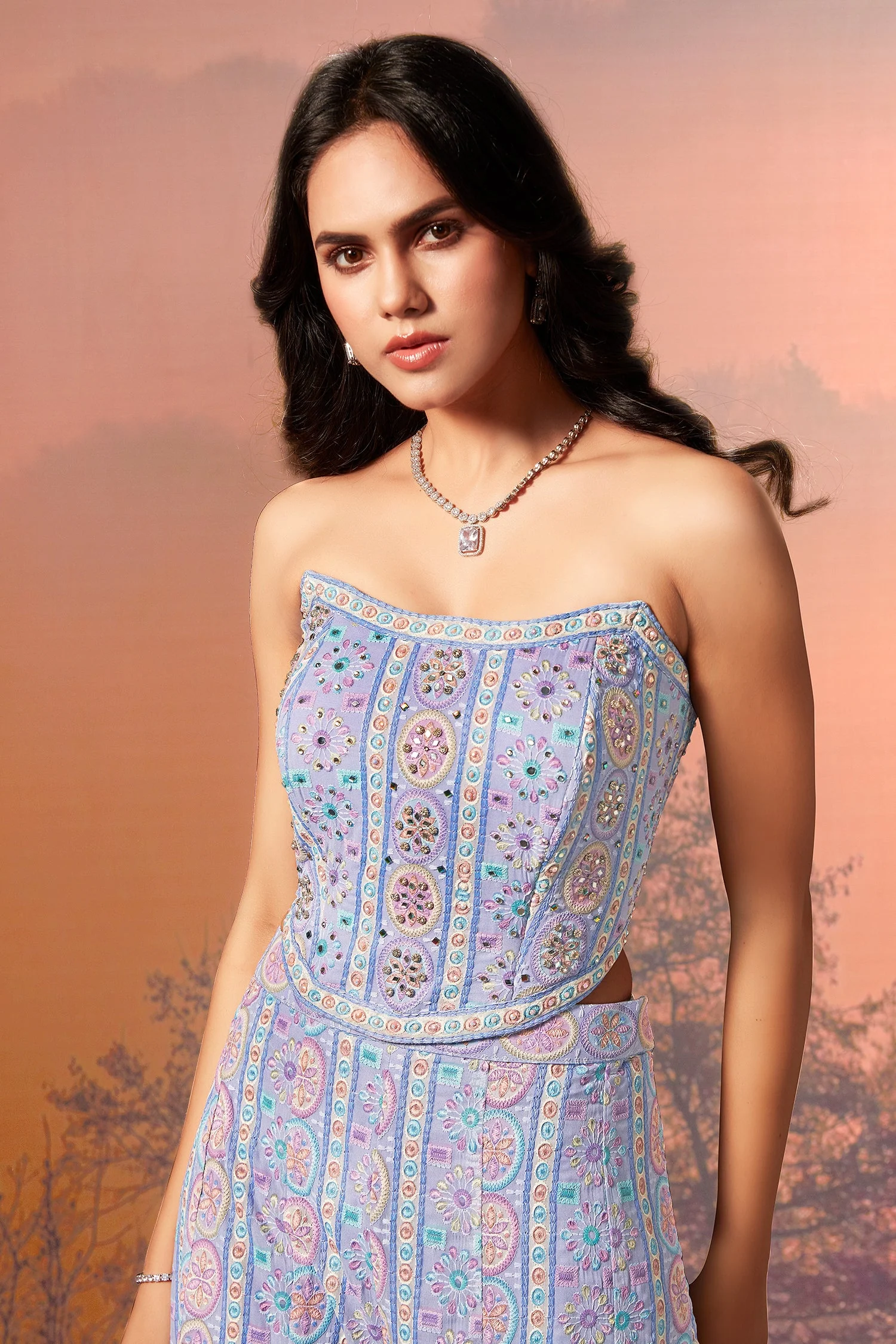 Lavender Purple Georgette Embroidered Co-Ord Set - Image 4