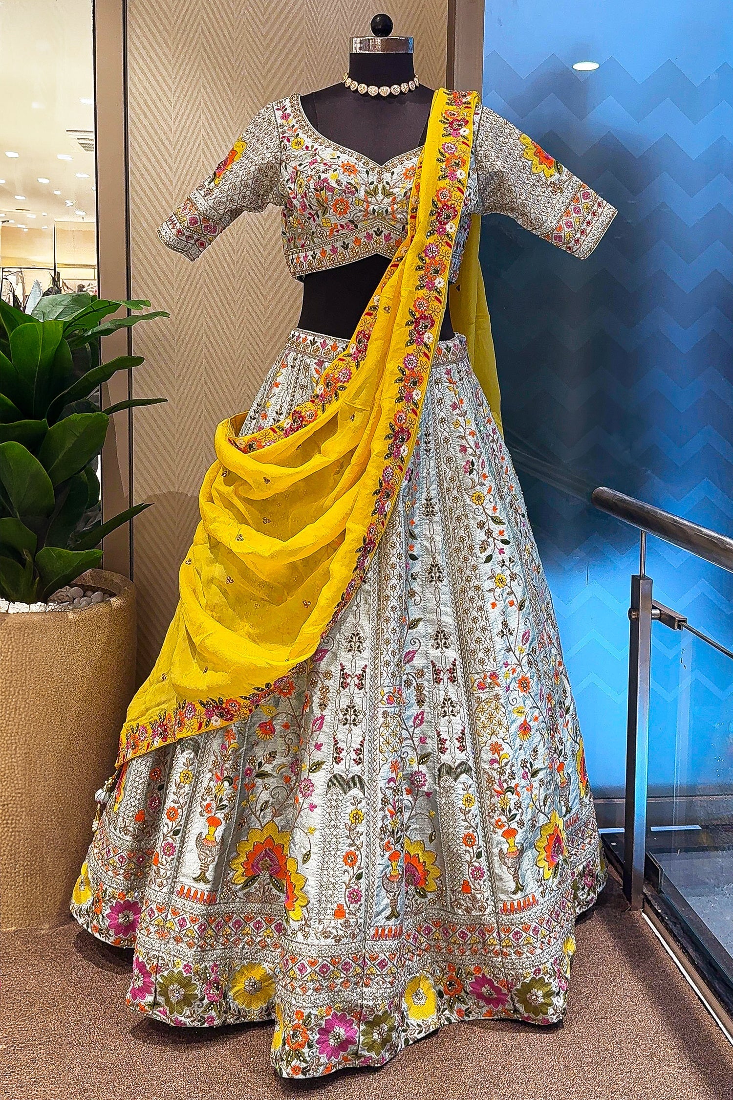 Light Blue Raw Silk Embroidered Lehenga - Image 3