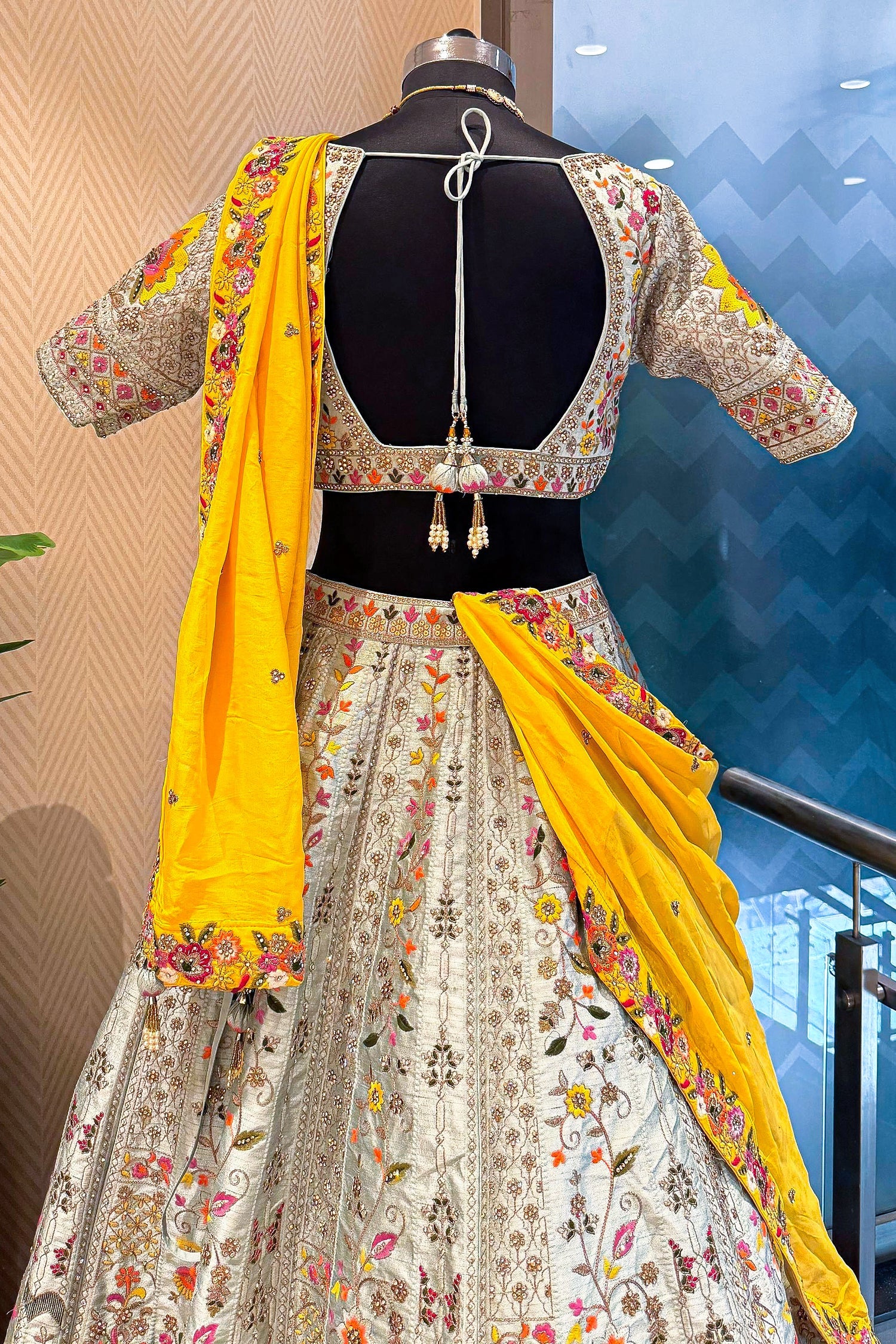 Light Blue Raw Silk Embroidered Lehenga - Image 4