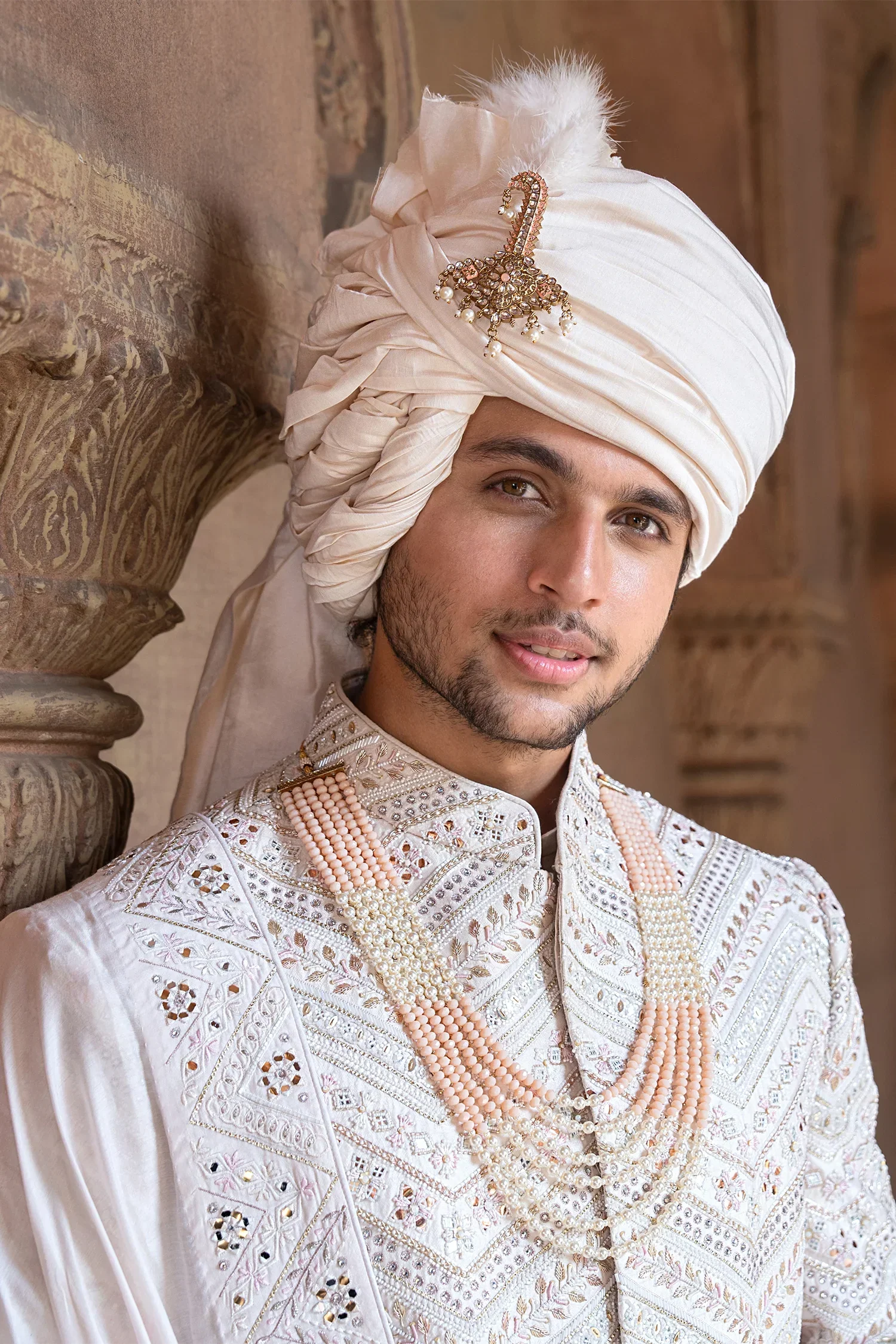 Light Pink Beads and Cutdana Work Sherwani Set in Raw Silk - Image 2
