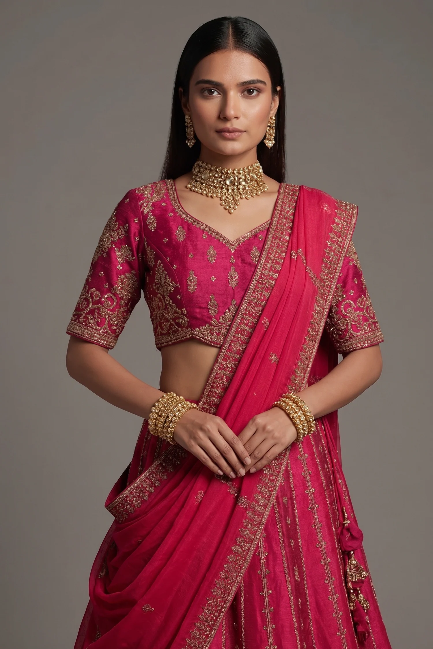 Magenta Silk Beaded and Zardosi Worked Lehenga - Image 2