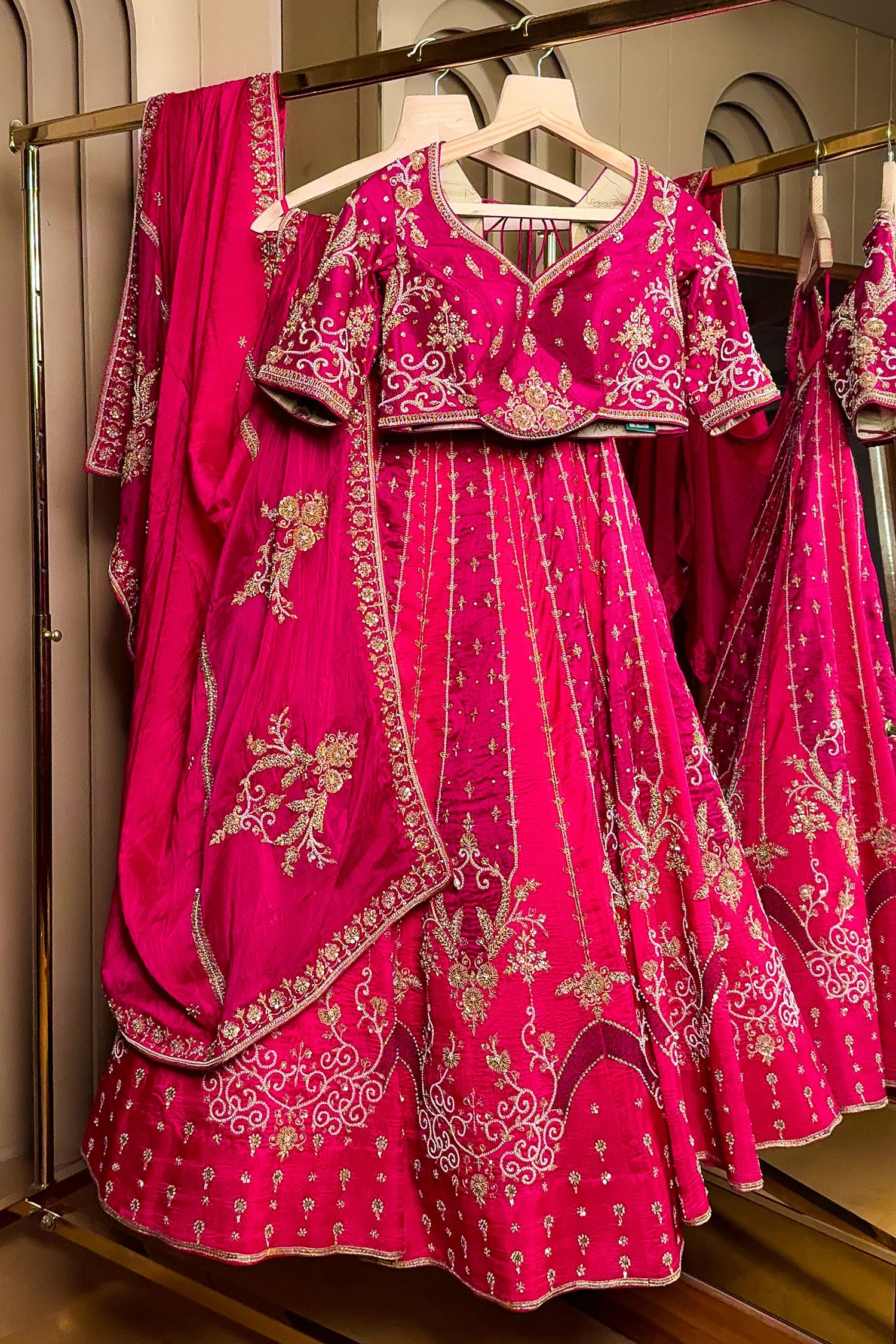Magenta Silk Beaded and Zardosi Worked Lehenga - Image 3