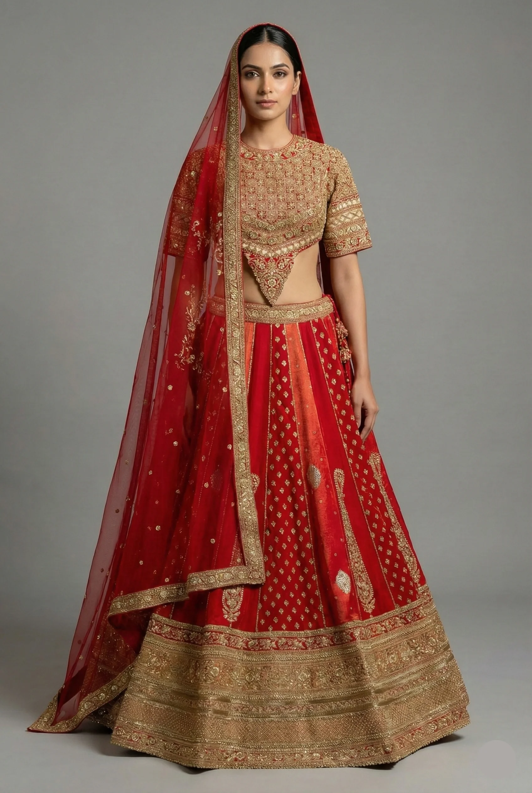 Maroon Raw Silk Tissue Paisley Motif Designer Bridal Lehenga with Double Dupatta