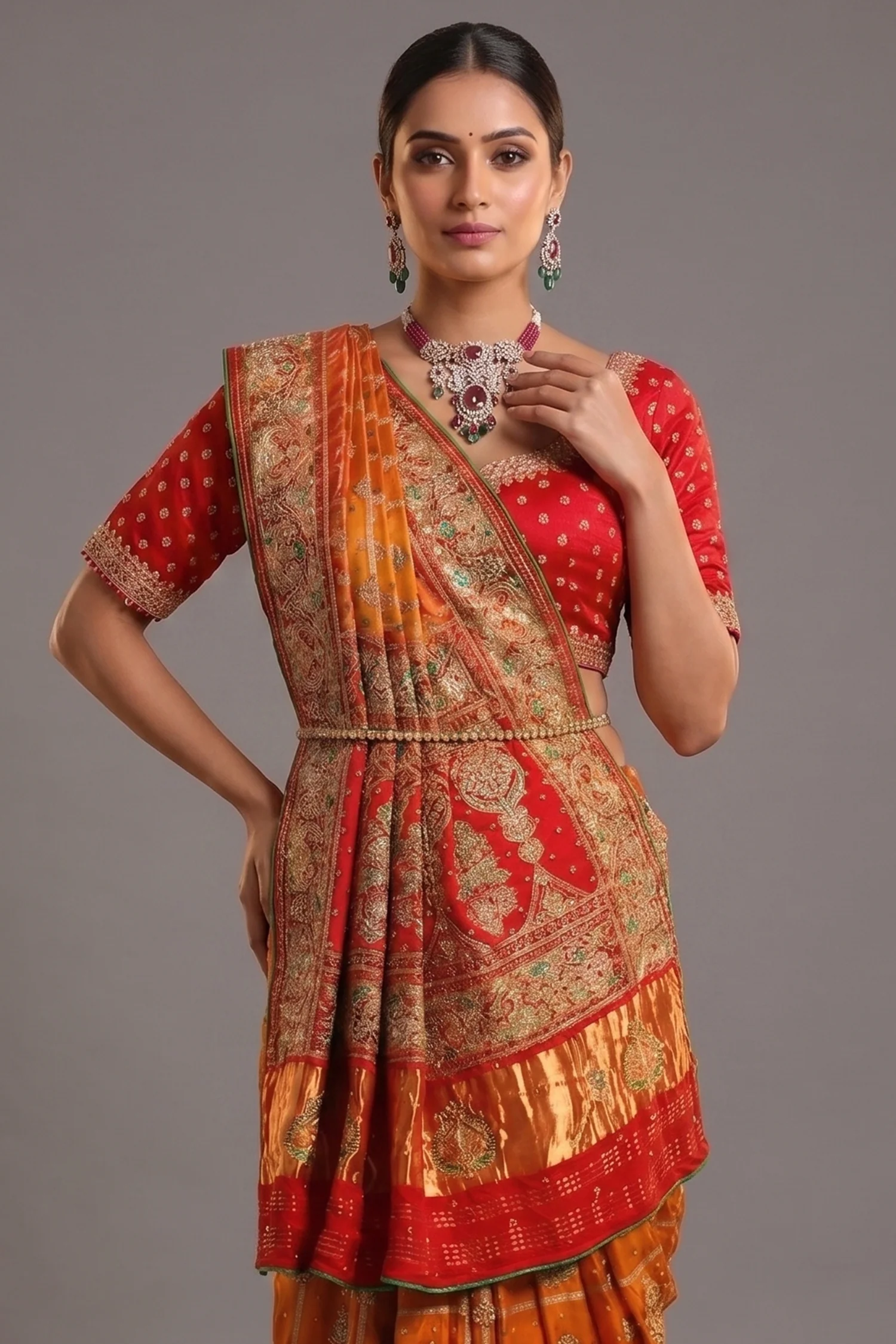 Mustard Yellow Gaji Silk Traditional Gharchola Saree with Contrast Pallu - Image 2