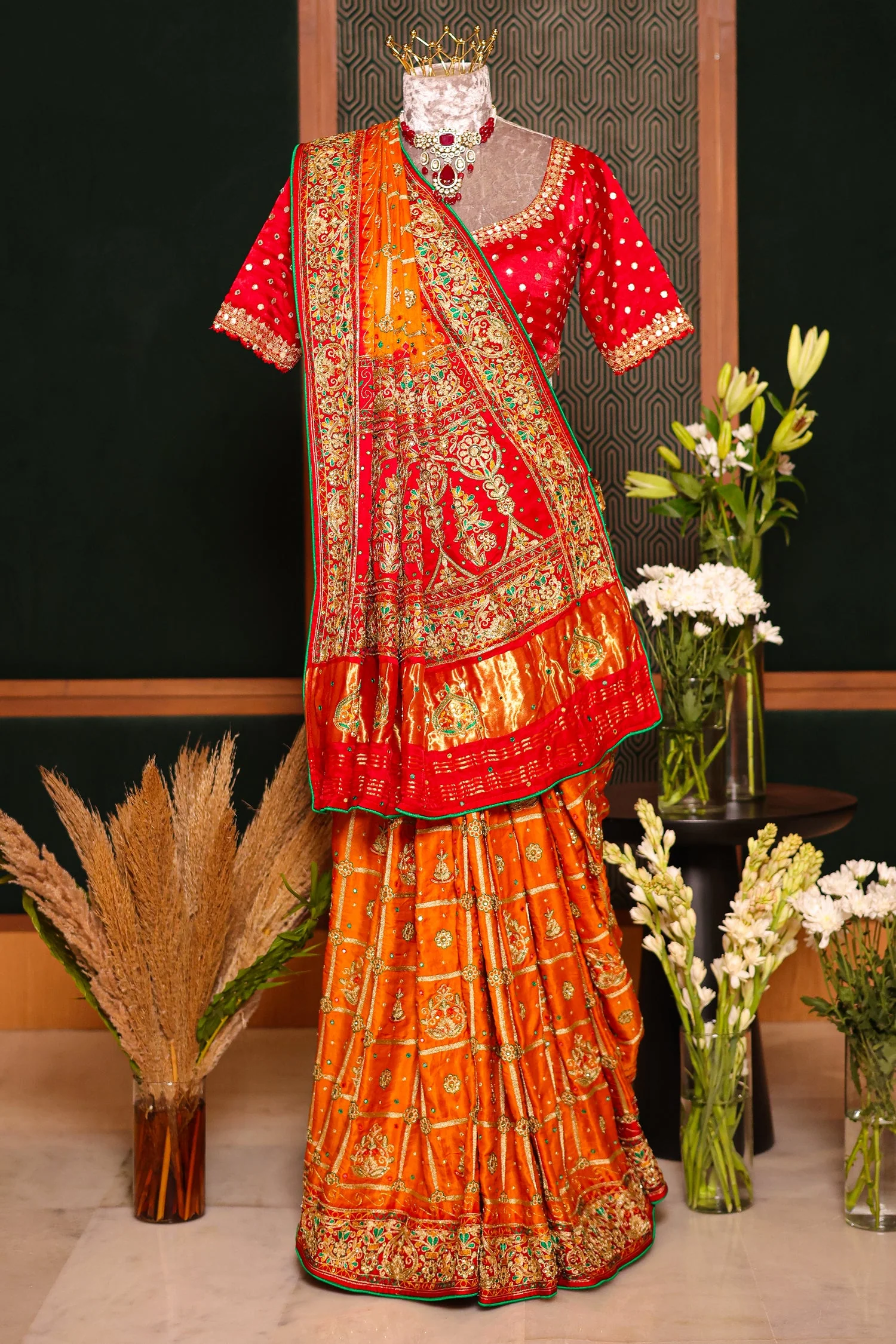 Mustard Yellow Gaji Silk Traditional Gharchola Saree with Contrast Pallu - Image 4
