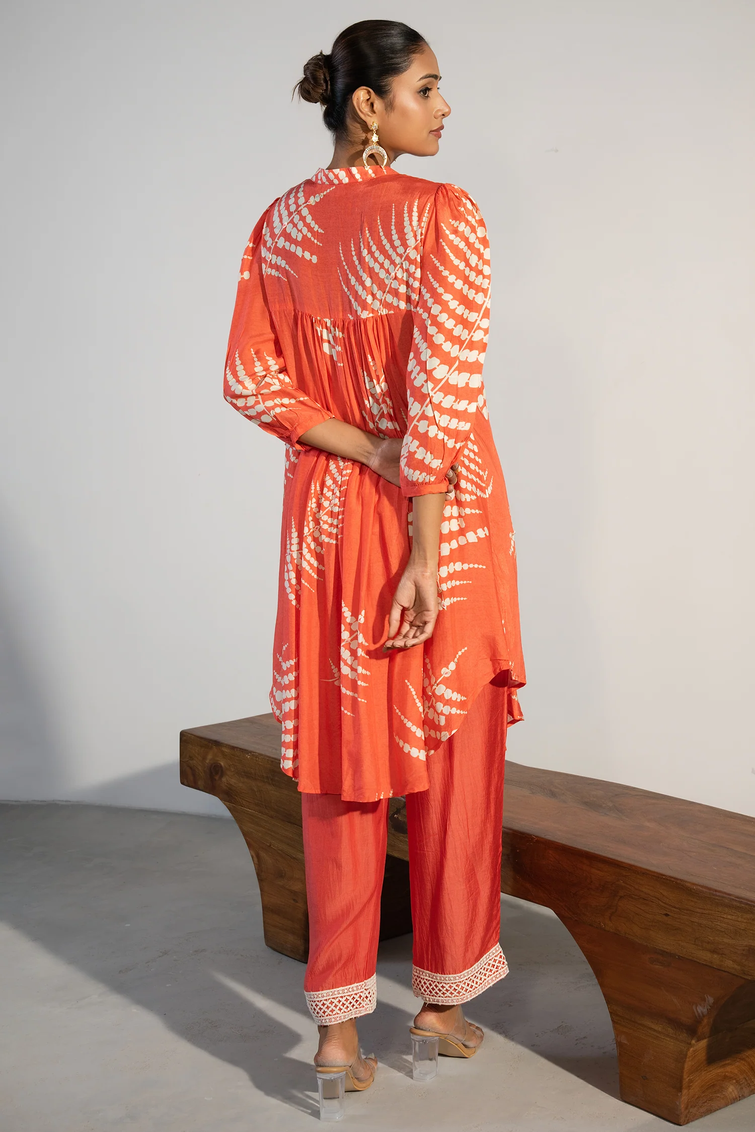 Orange Crepe Printed Kurti with Pant - Image 4