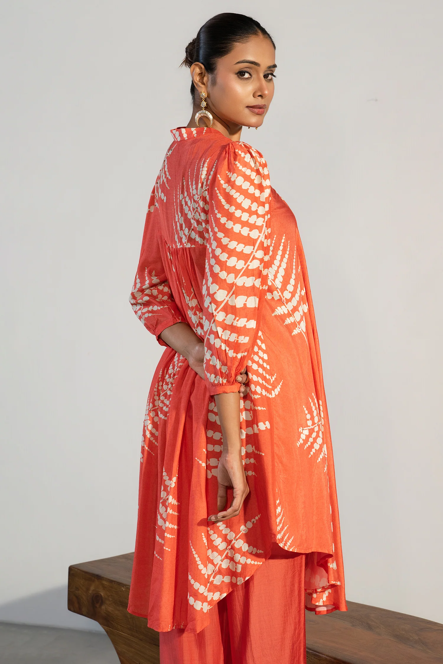 Orange Crepe Printed Kurti with Pant - Image 5