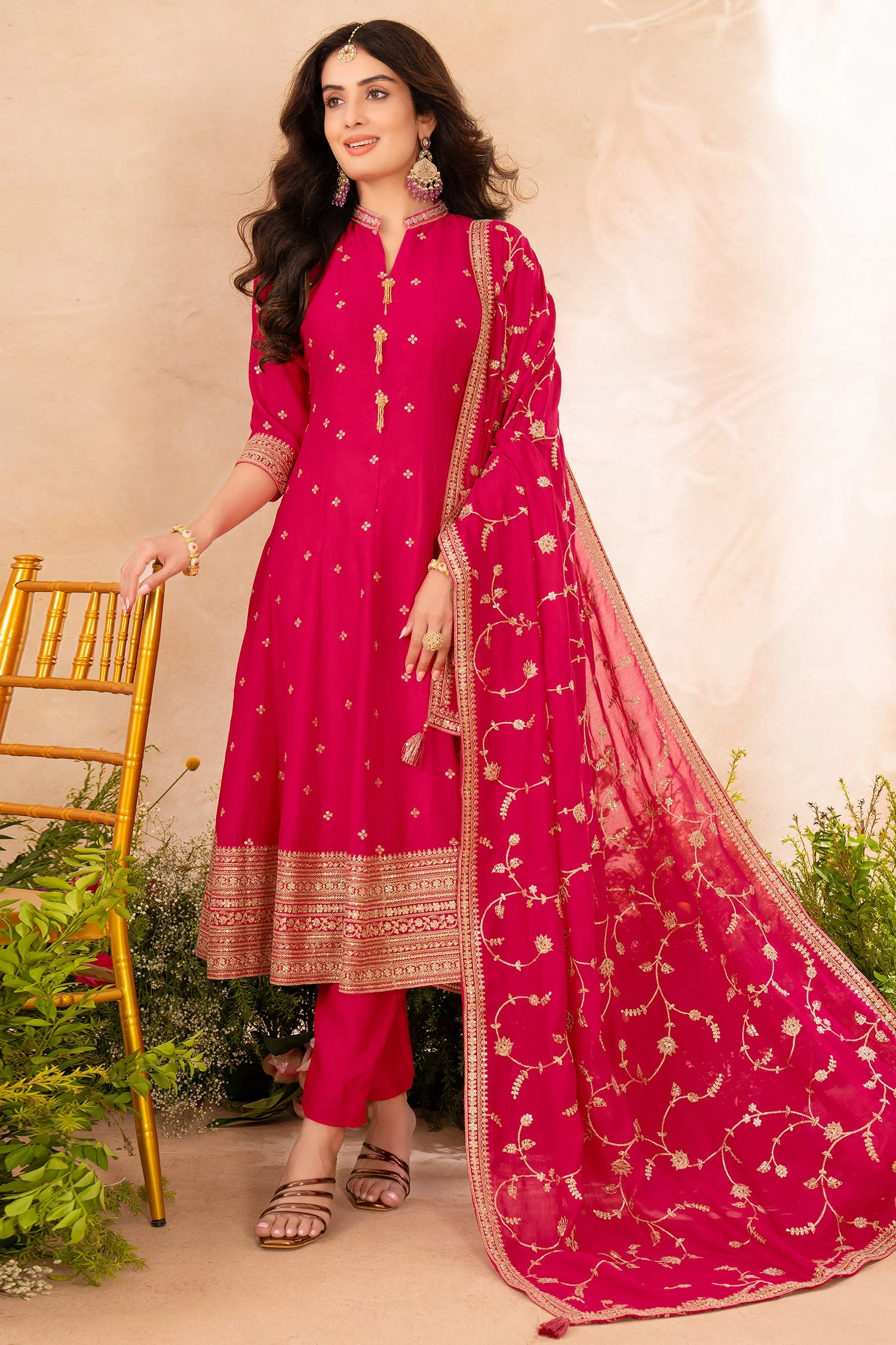 Pink Art Silk Sequins Embroidered Anarkali Suit - Image 2