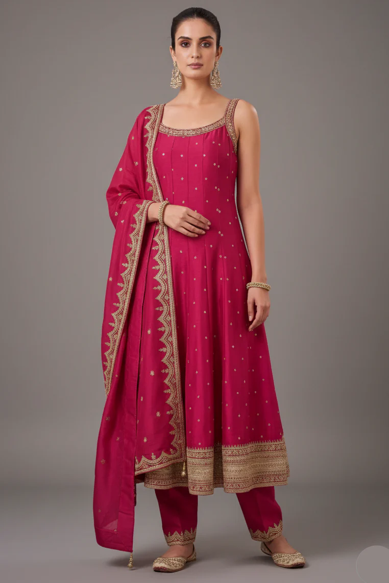Pink Art Silk Sequins Embroidery Worked Anarkali Suit