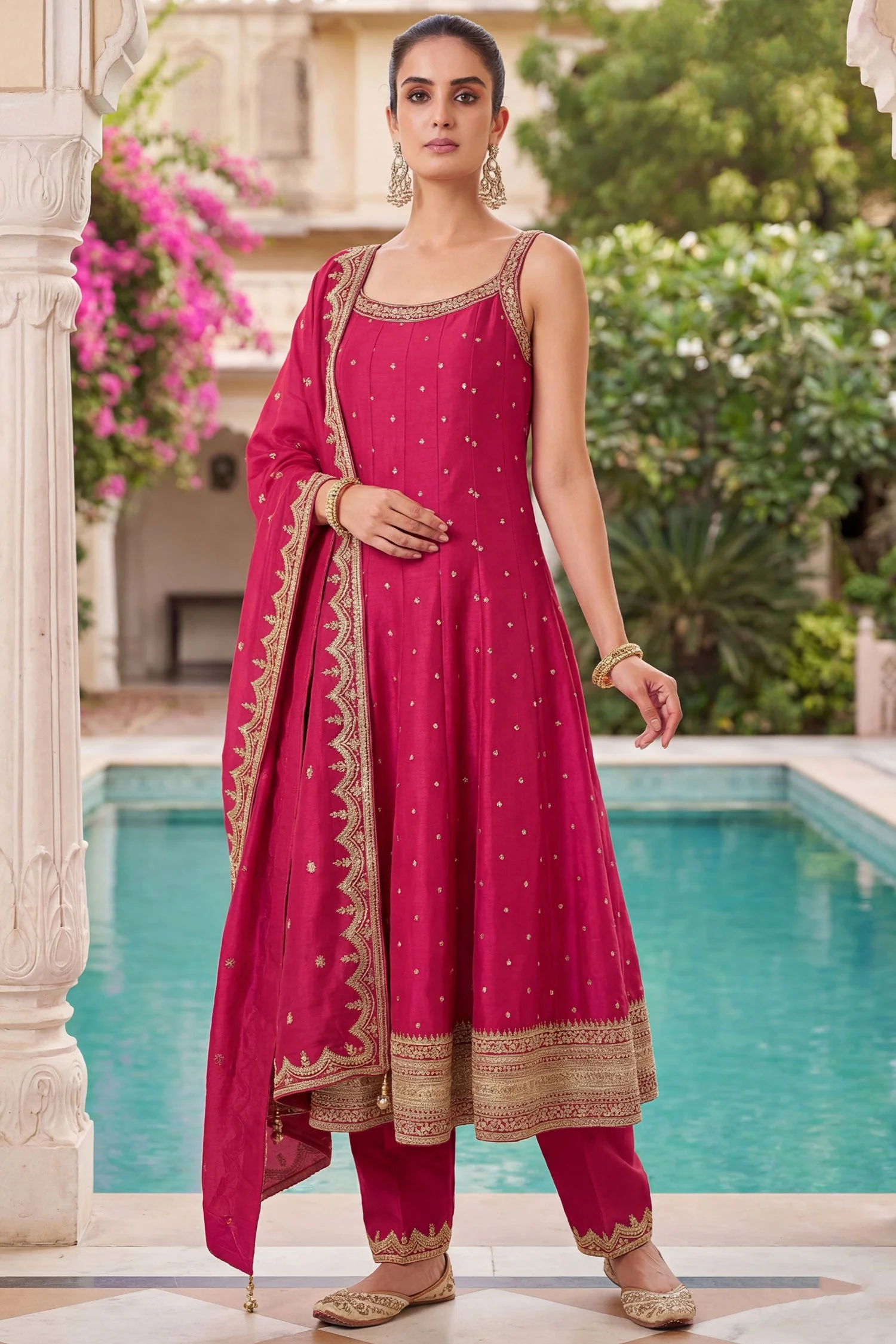 Pink Art Silk Sequins Embroidery Worked Anarkali Suit - Image 2