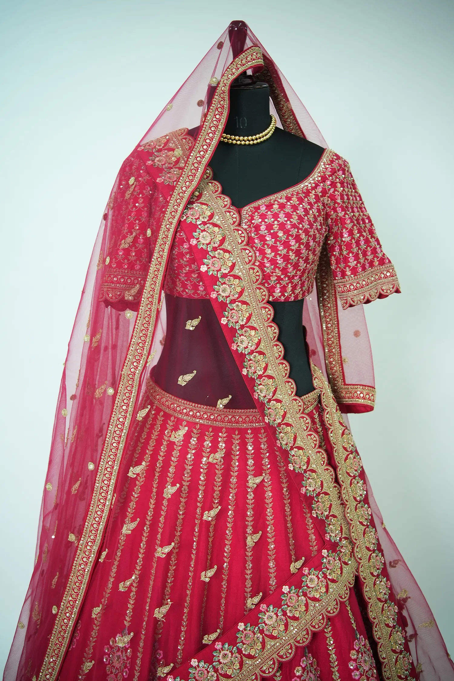 Pink Raw Silk Designer Heavy Bridal Lehenga with Zari Embroidery - Image 2