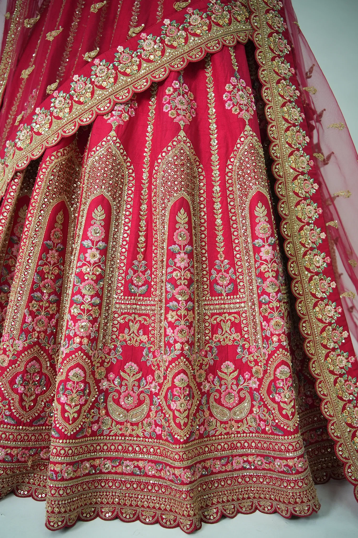 Pink Raw Silk Designer Heavy Bridal Lehenga with Zari Embroidery - Image 3