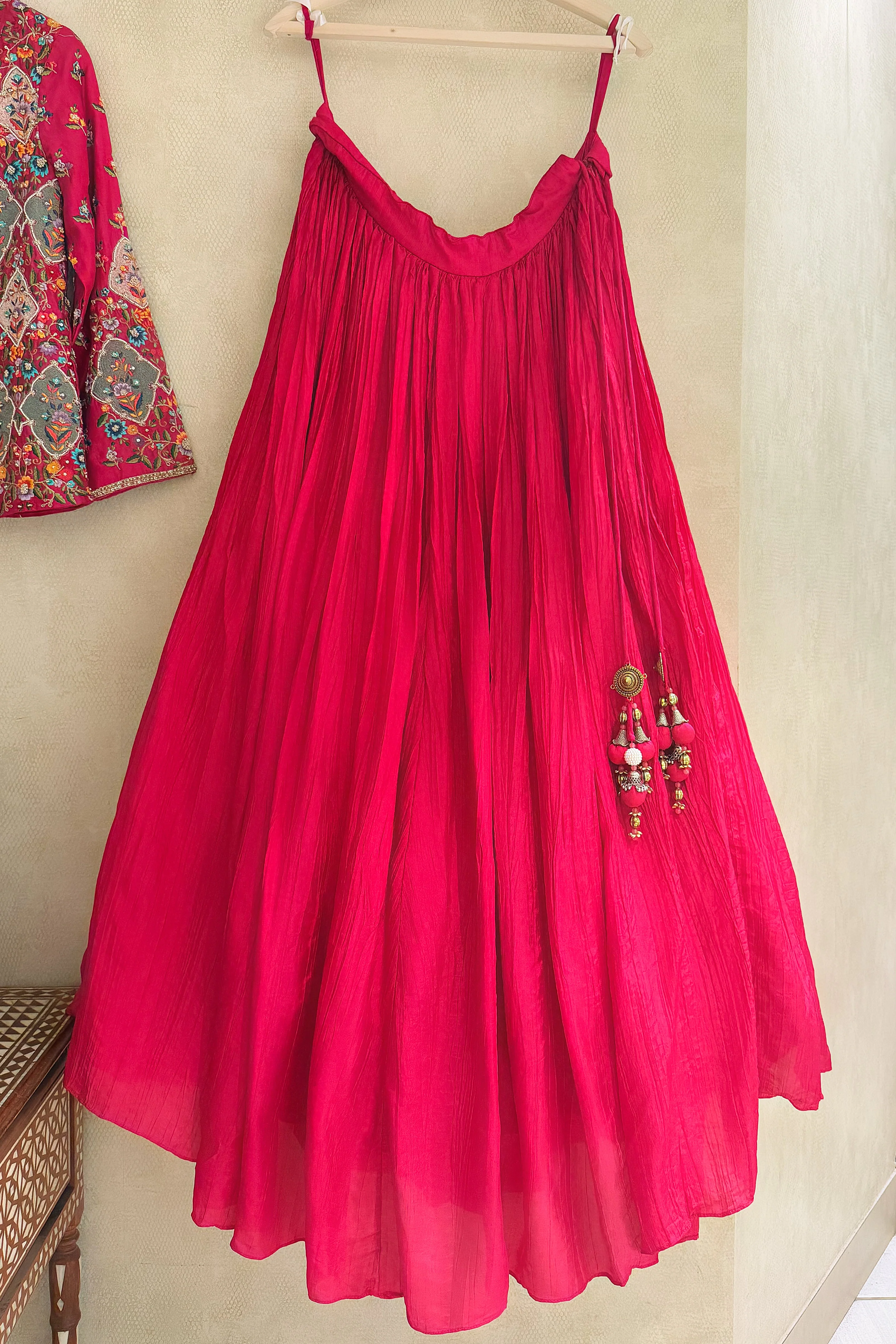 Pink Silk Floral Embroidered Top and Lehenga Set - Image 3