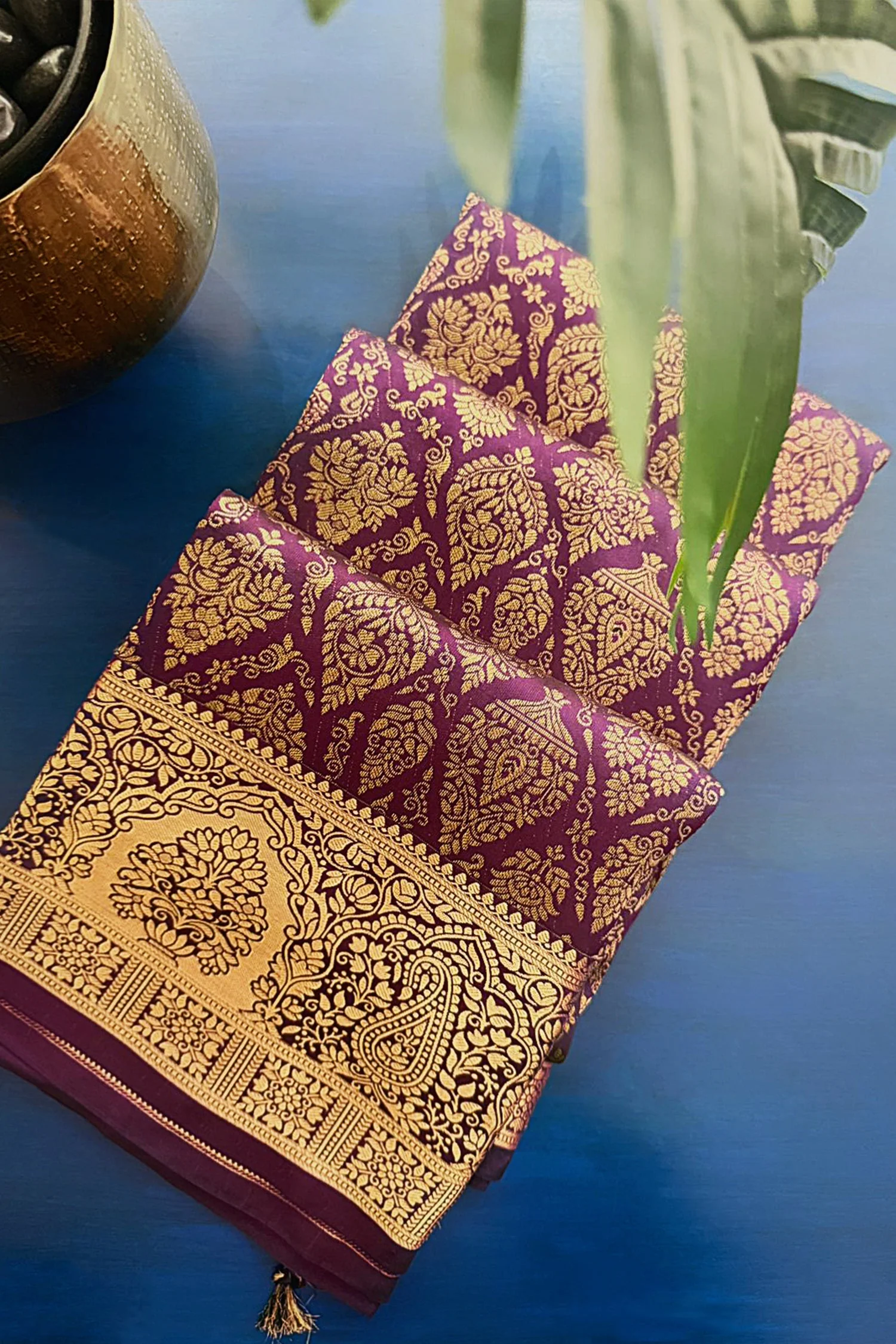 Purple Kanchipuram Tissue Silk Traditional Woven Butta Saree - Image 2