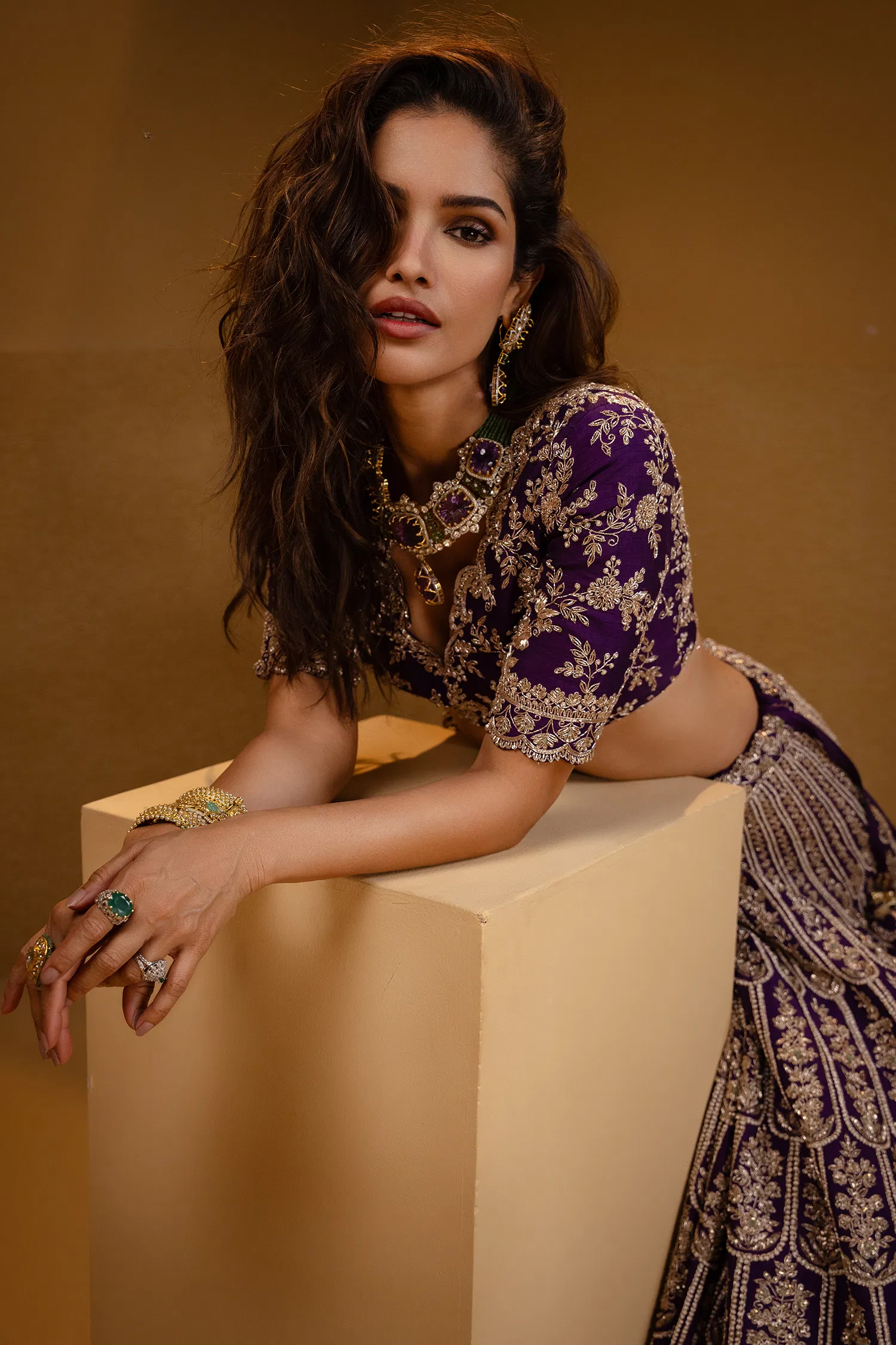 Purple Raw Silk Scallop Jaal Designer Handworked Lehenga with V Neck Blouse - Image 9