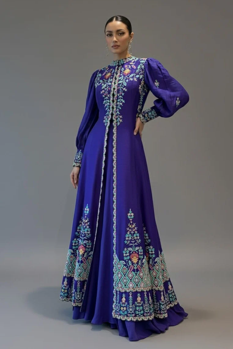 Purple Raw Silk Sequin Embroidered Slit Cut Lehenga Suit