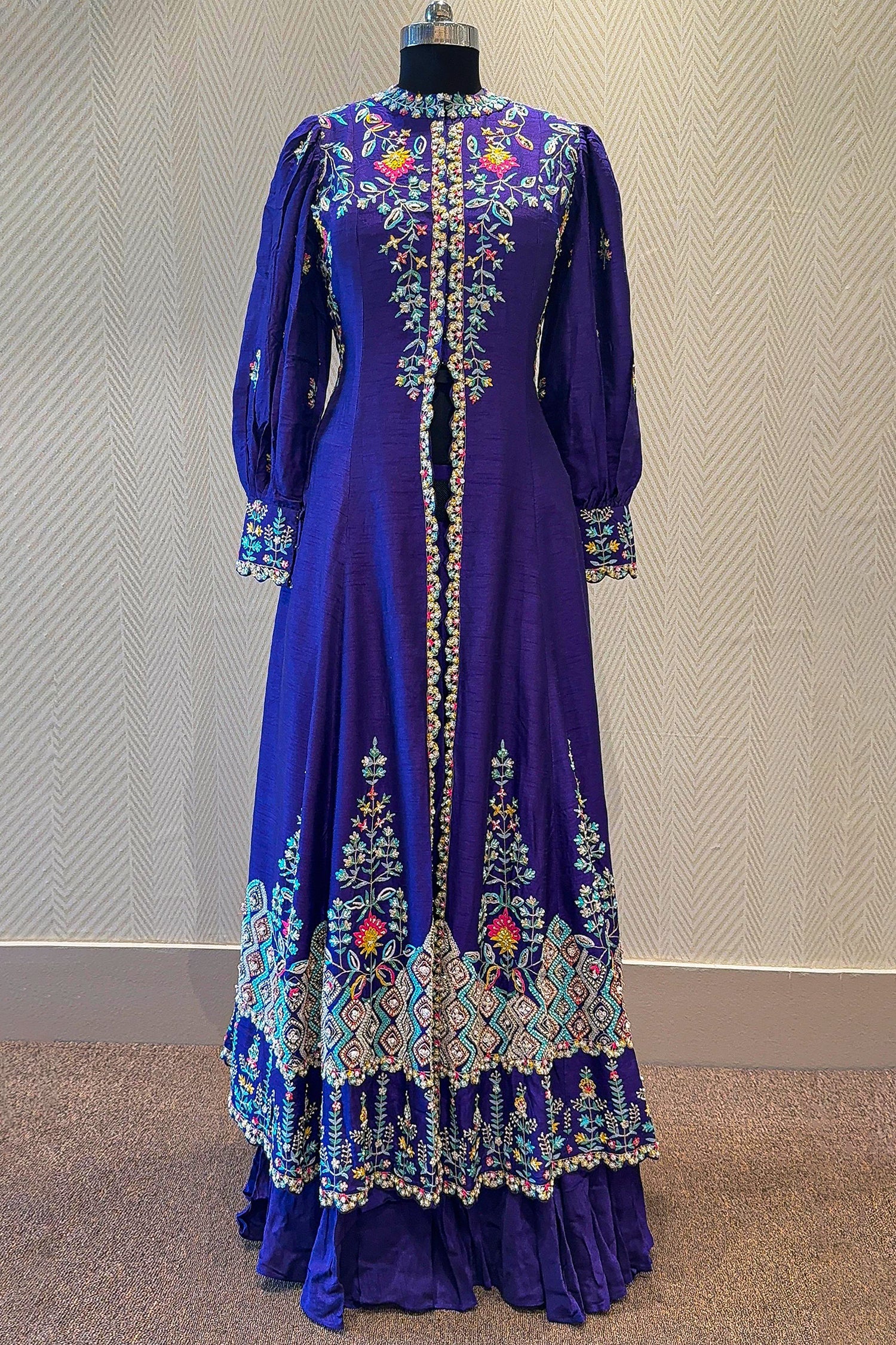 Purple Raw Silk Sequin Embroidered Slit Cut Lehenga Suit - Image 2