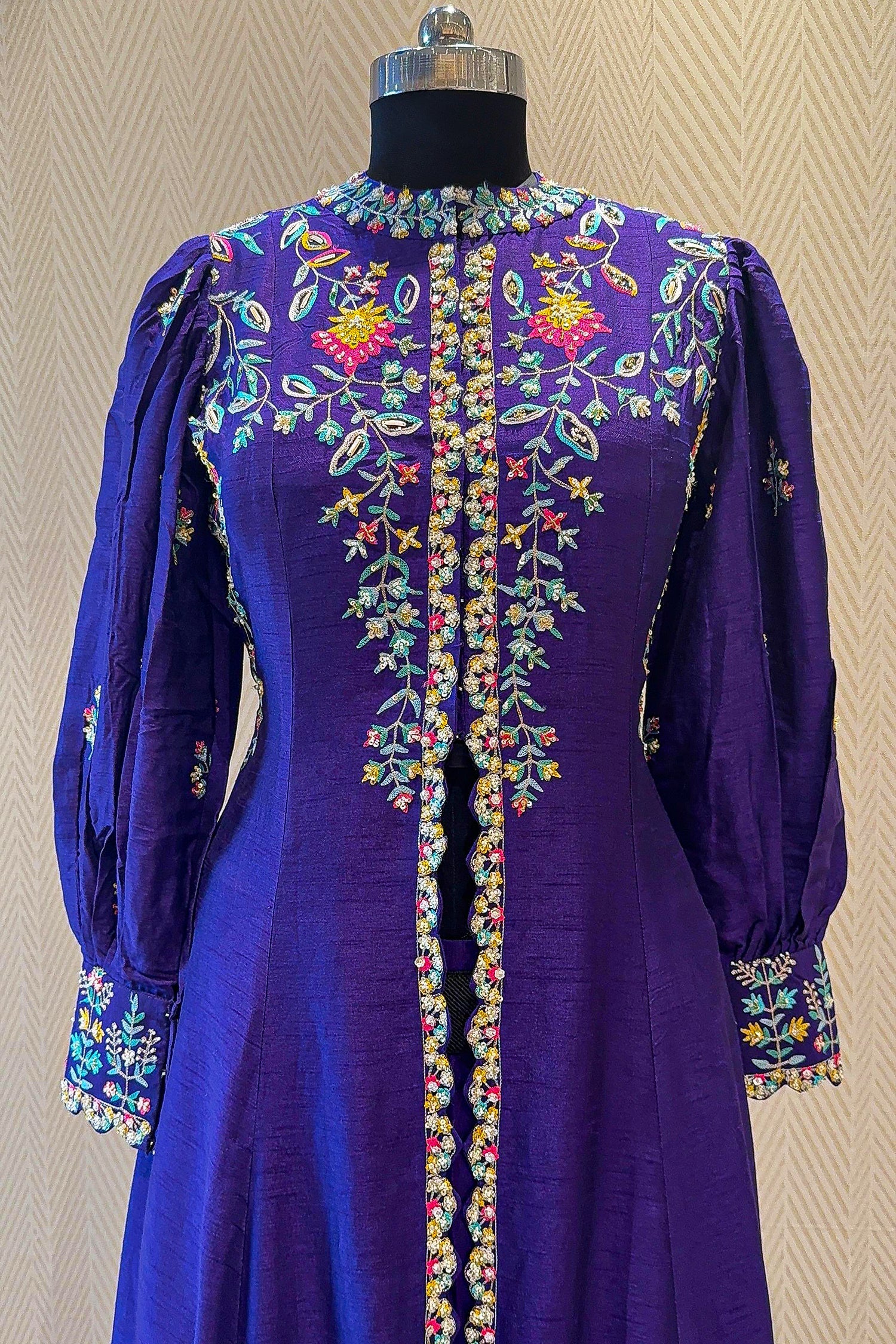 Purple Raw Silk Sequin Embroidered Slit Cut Lehenga Suit - Image 3