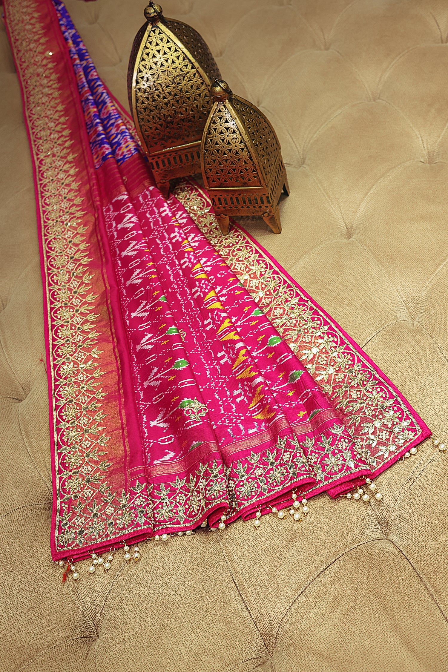 Purple Silk Traditional Patola Saree with Gota Sequin Work - Image 3
