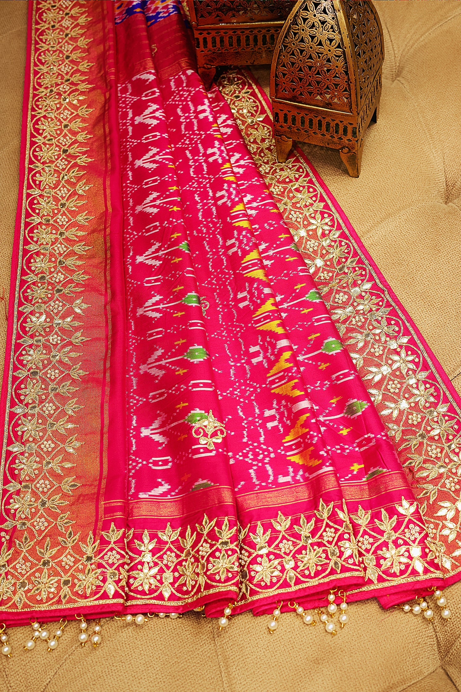 Purple Silk Traditional Patola Saree with Gota Sequin Work - Image 4
