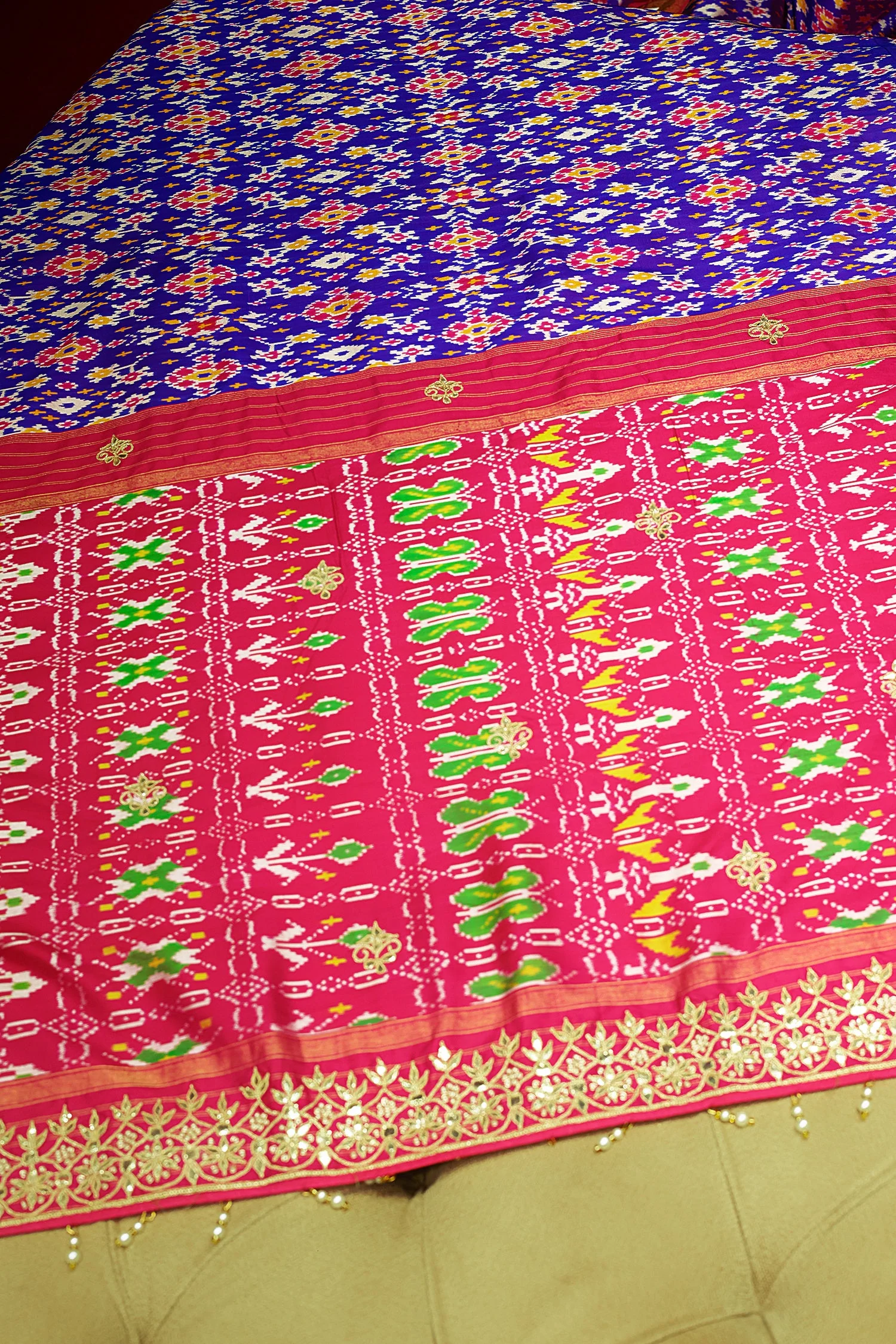 Purple Silk Traditional Patola Saree with Gota Sequin Work - Image 7