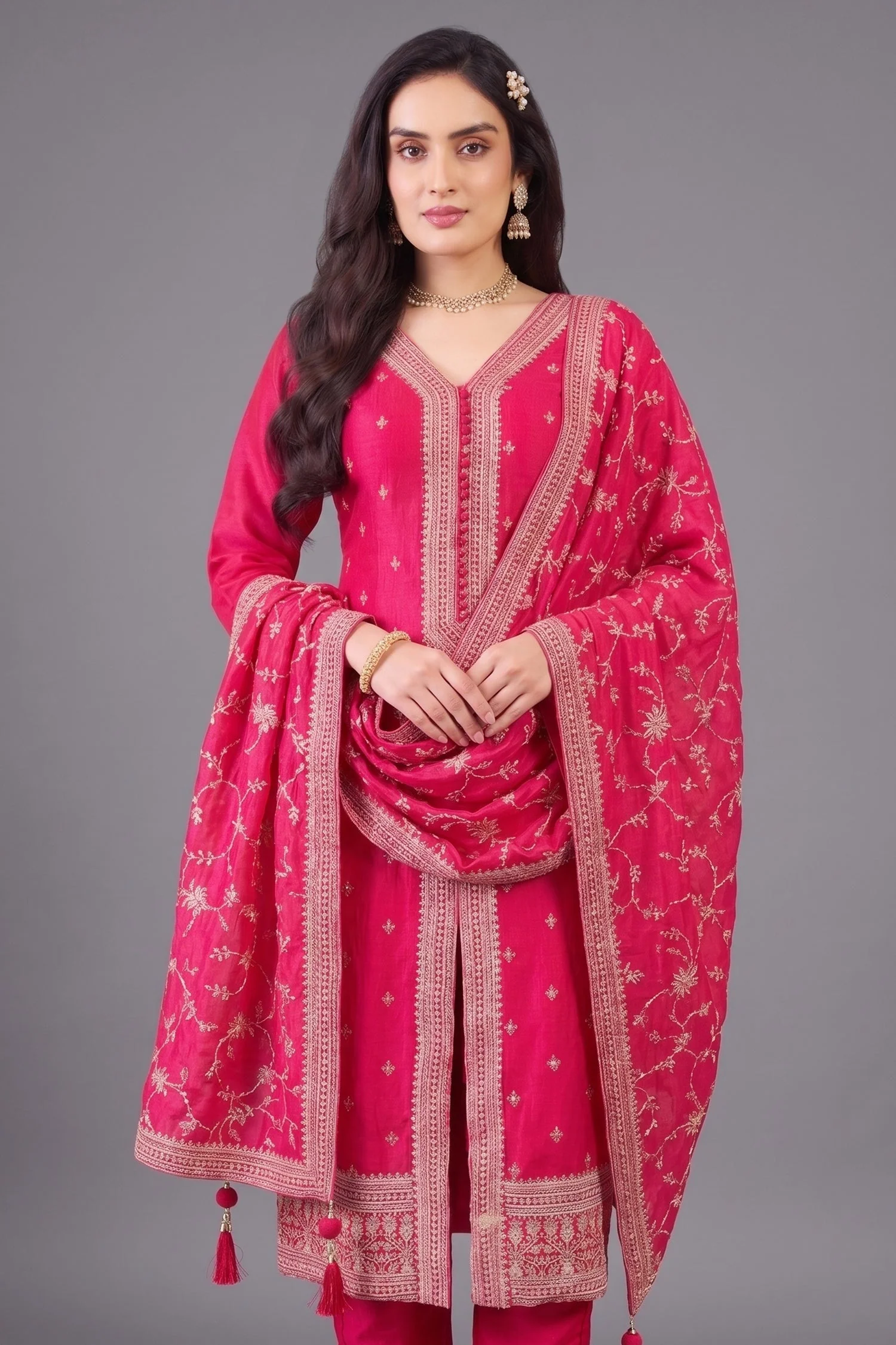 Rani Pink Art Silk Sequin Embroidered Straight Cut Suit - Image 2
