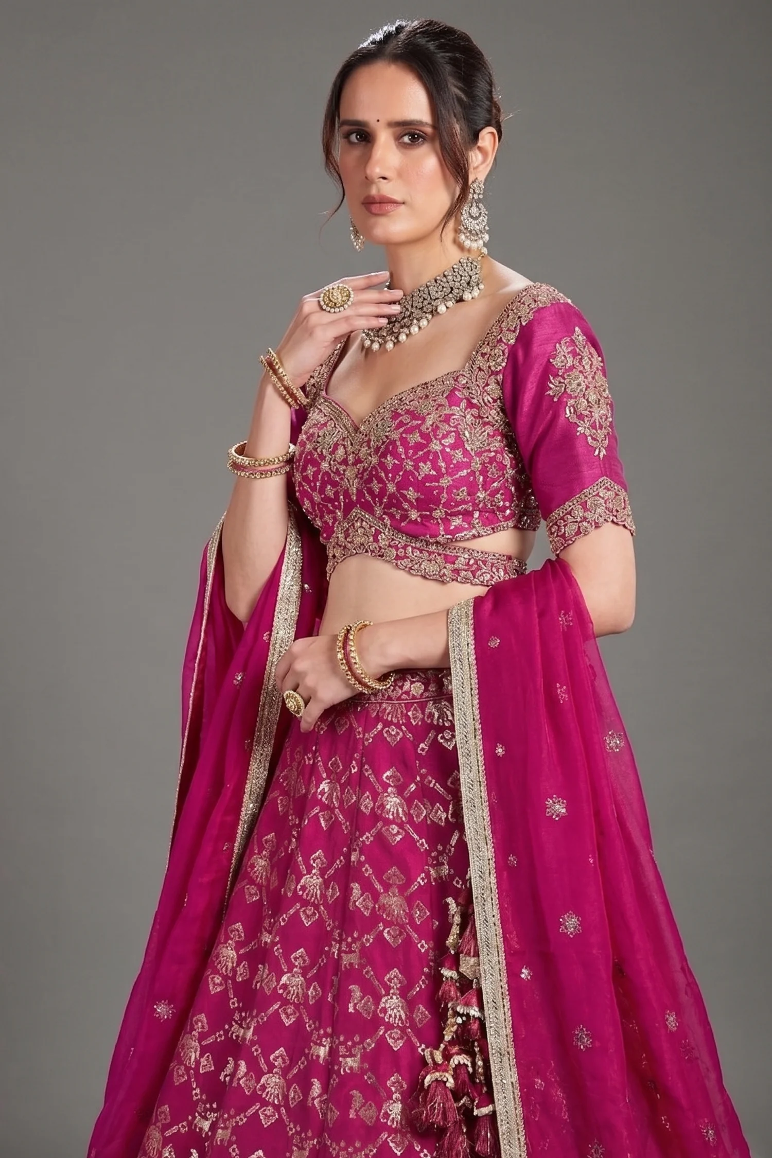 Rani Pink Banarasi Silk All Over Zari Weave Lehenga - Image 2