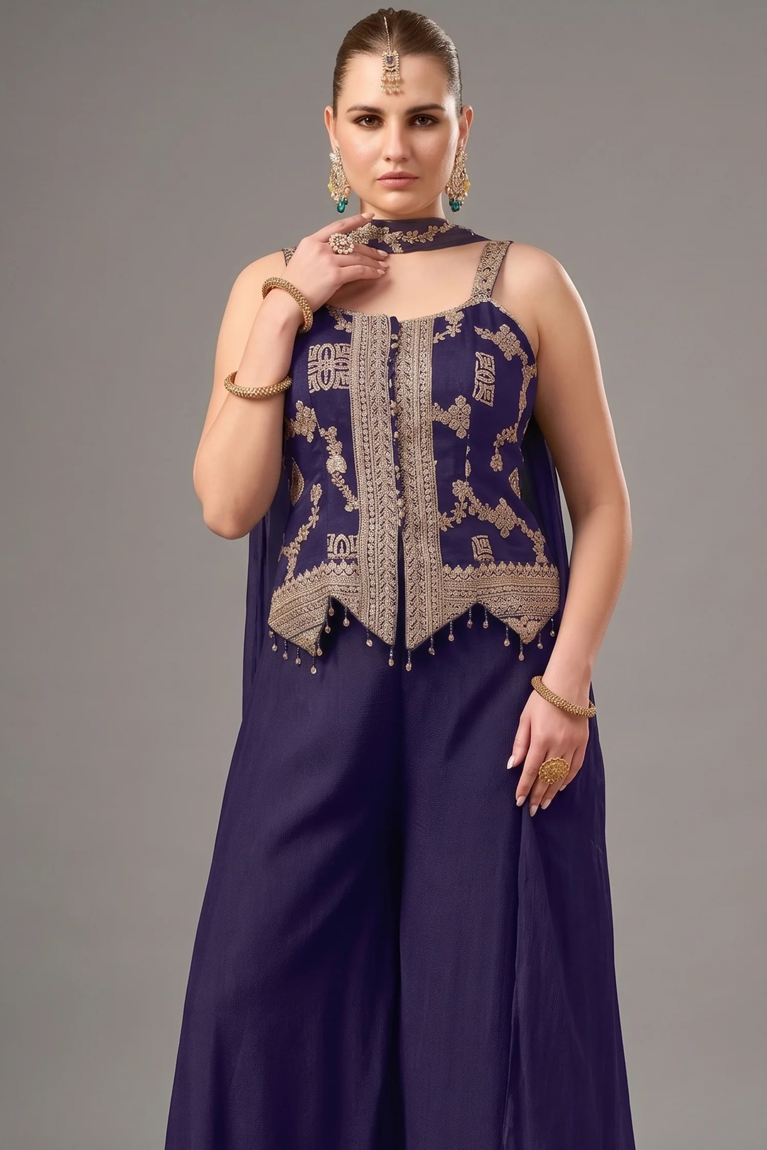 Russian Violet Purple Chinon Woven Palazzo Suit - Image 2