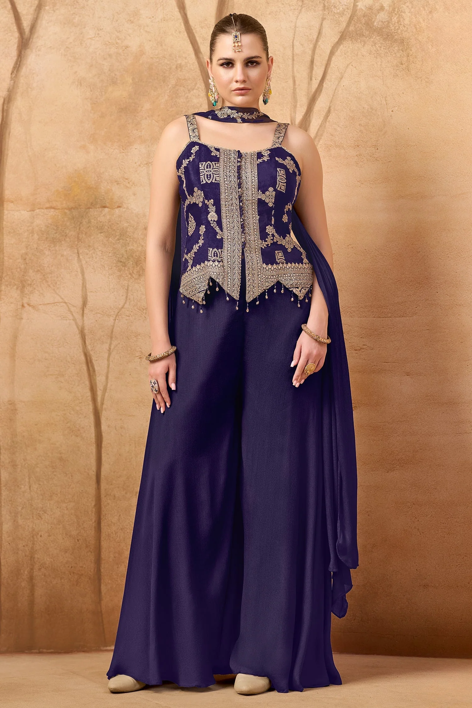 Russian Violet Purple Chinon Woven Palazzo Suit - Image 3