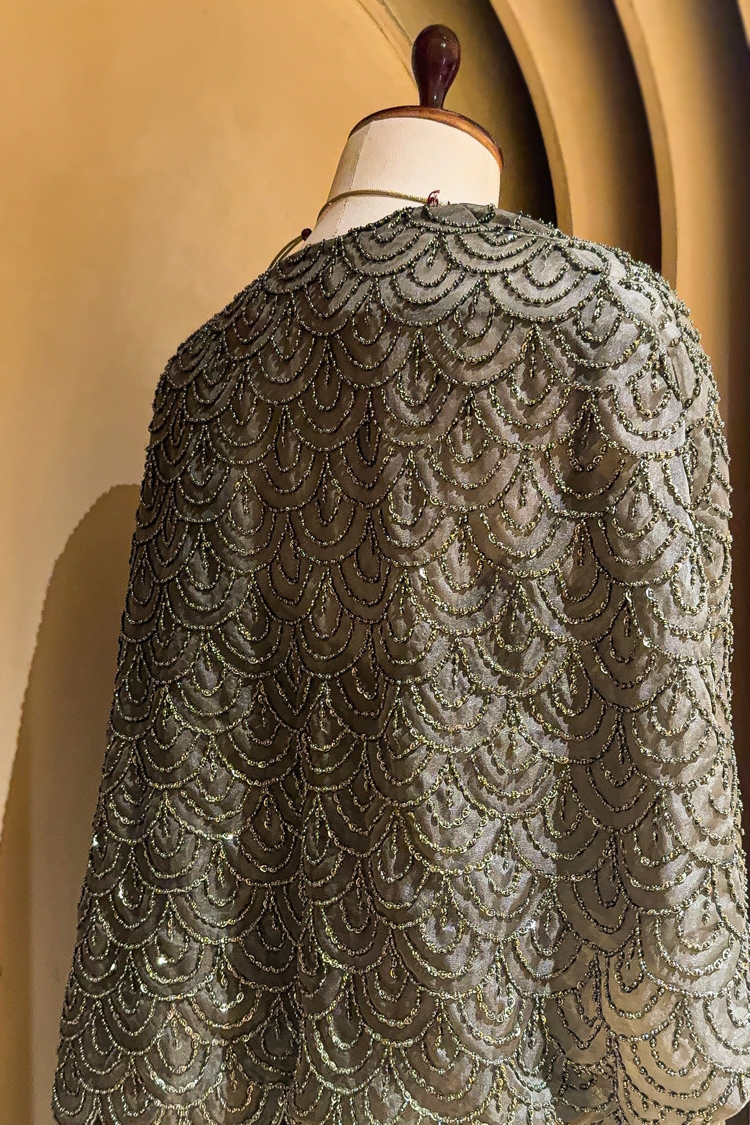 Sage Green Sequin and Beaded Pre Draped Dress with Jacket - Image 4