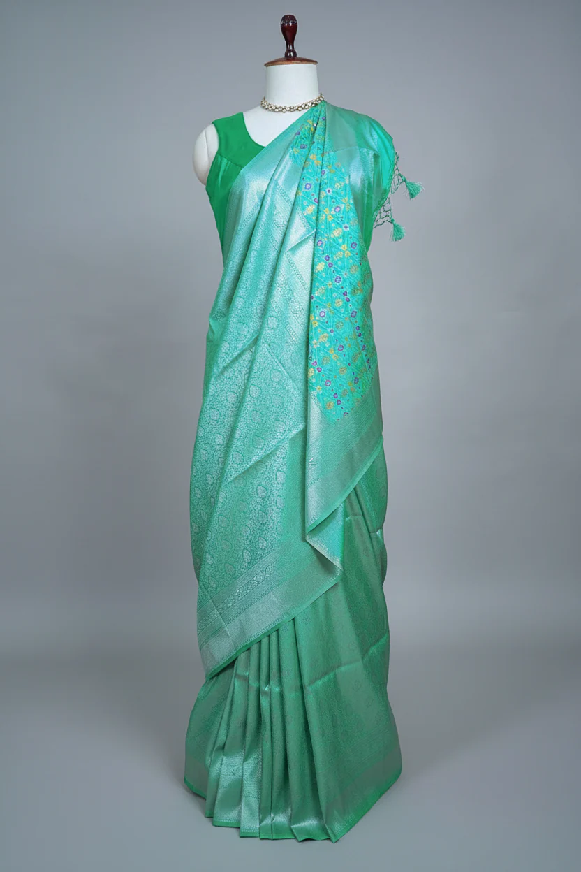 Turquoise Blue Dola Silk Woven Saree