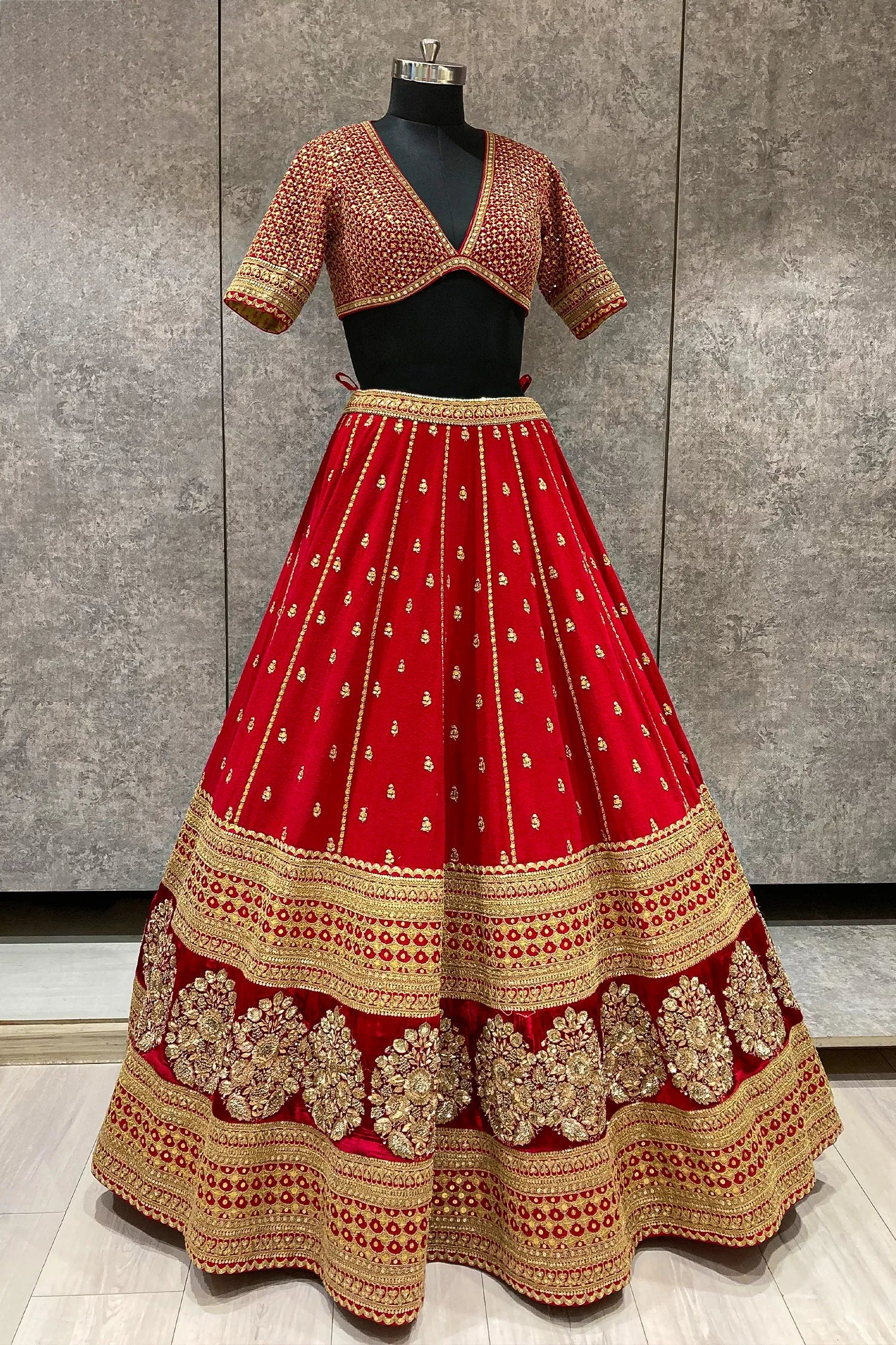Vrushika Mehta Red Matka Silk Heavy Designer Bridal Lehenga with Double Dupatta - Image 2