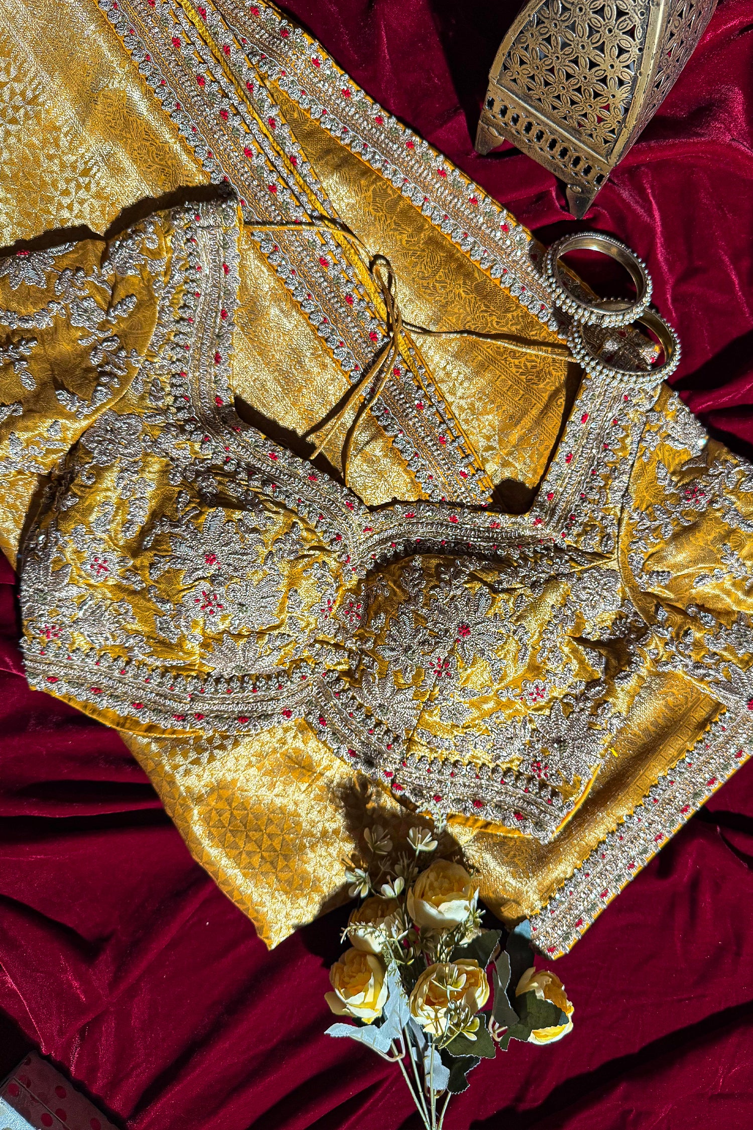 Yellow Dola Silk Woven Saree with Designer Zardosi Worked Readymade Blouse - Image 3
